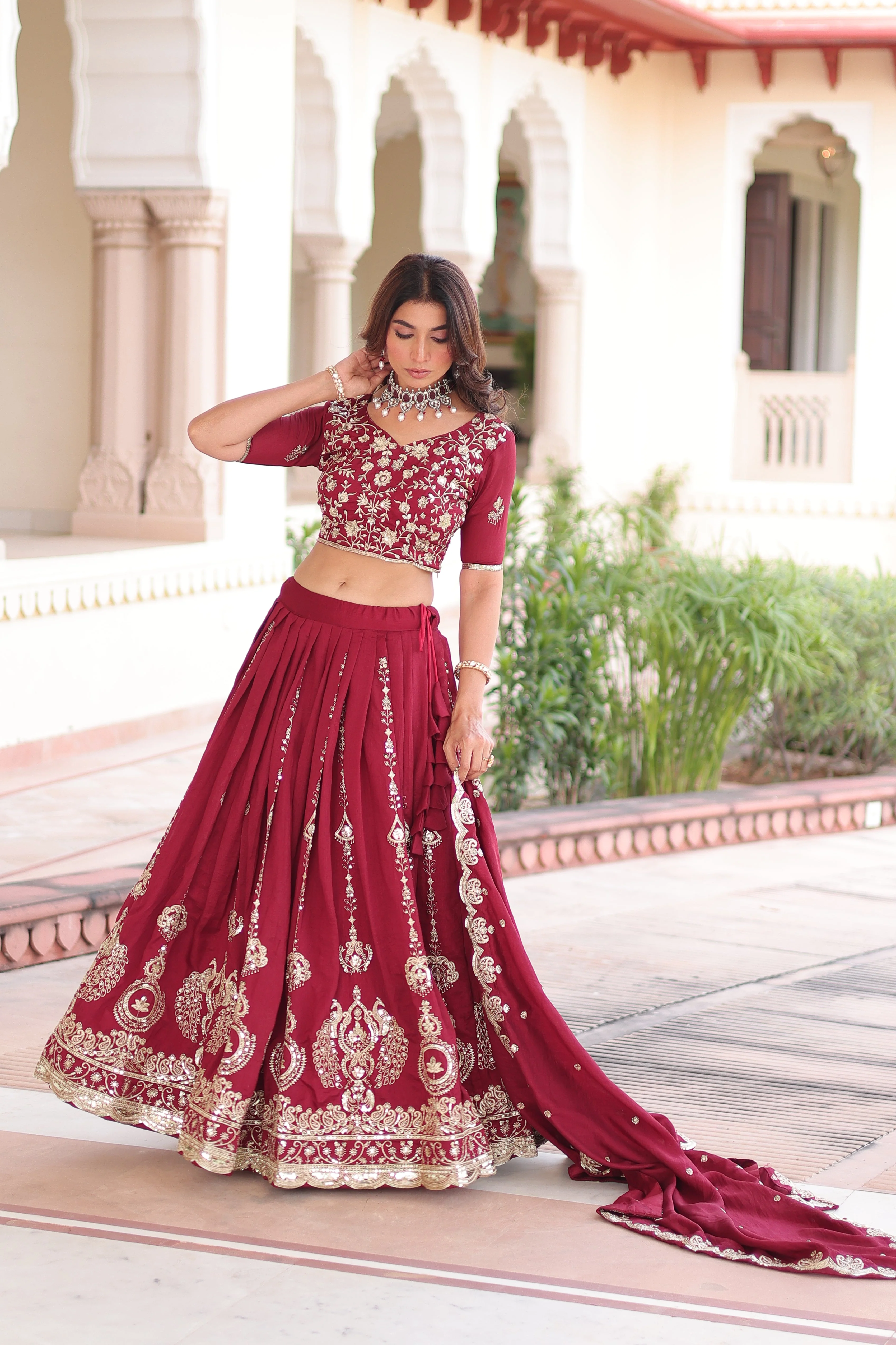 Vichitra Silk Heavy Sequince and Embroidered Lehenga Choli With Dupatta - Image 6