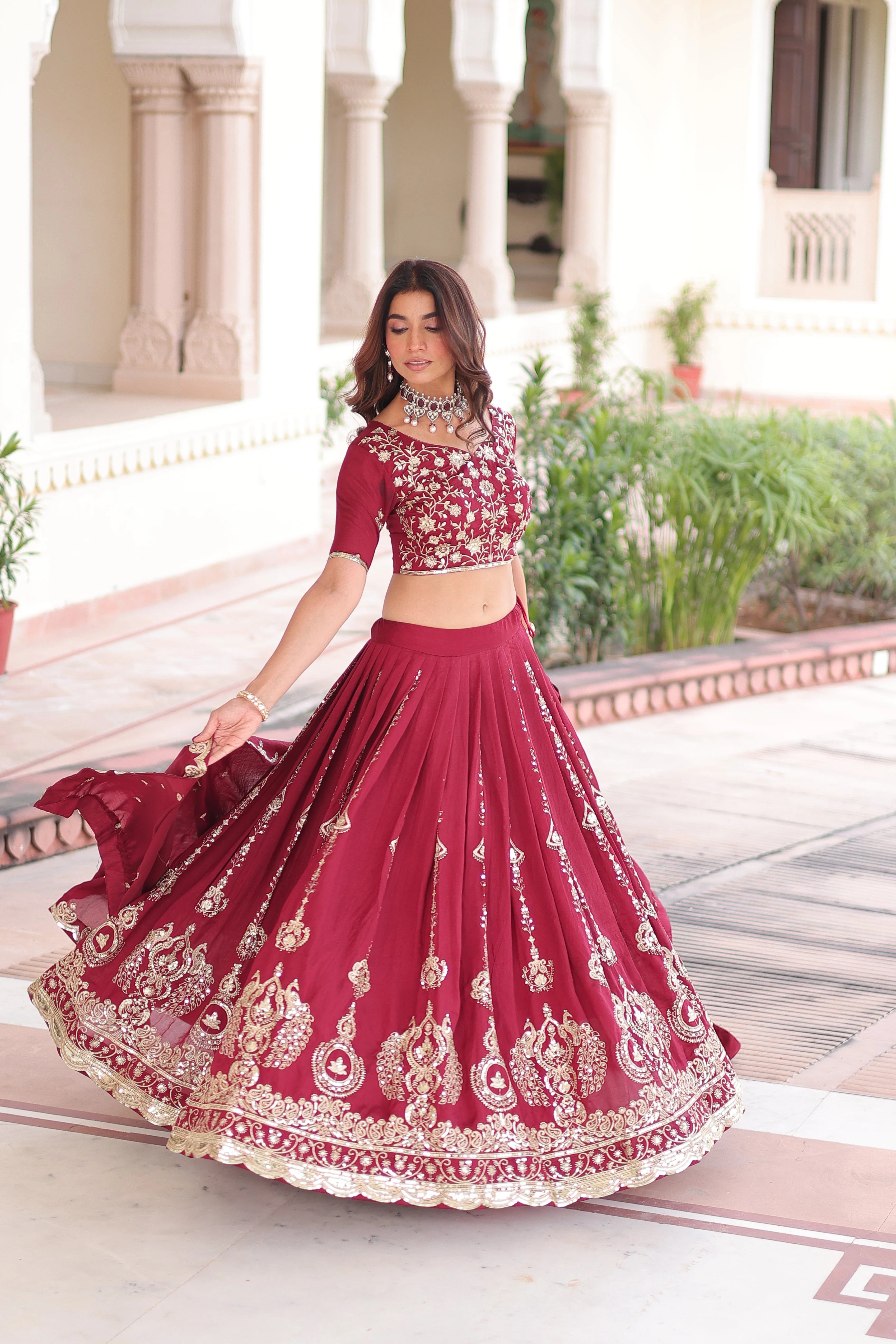Vichitra Silk Heavy Sequince and Embroidered Lehenga Choli With Dupatta - Image 7