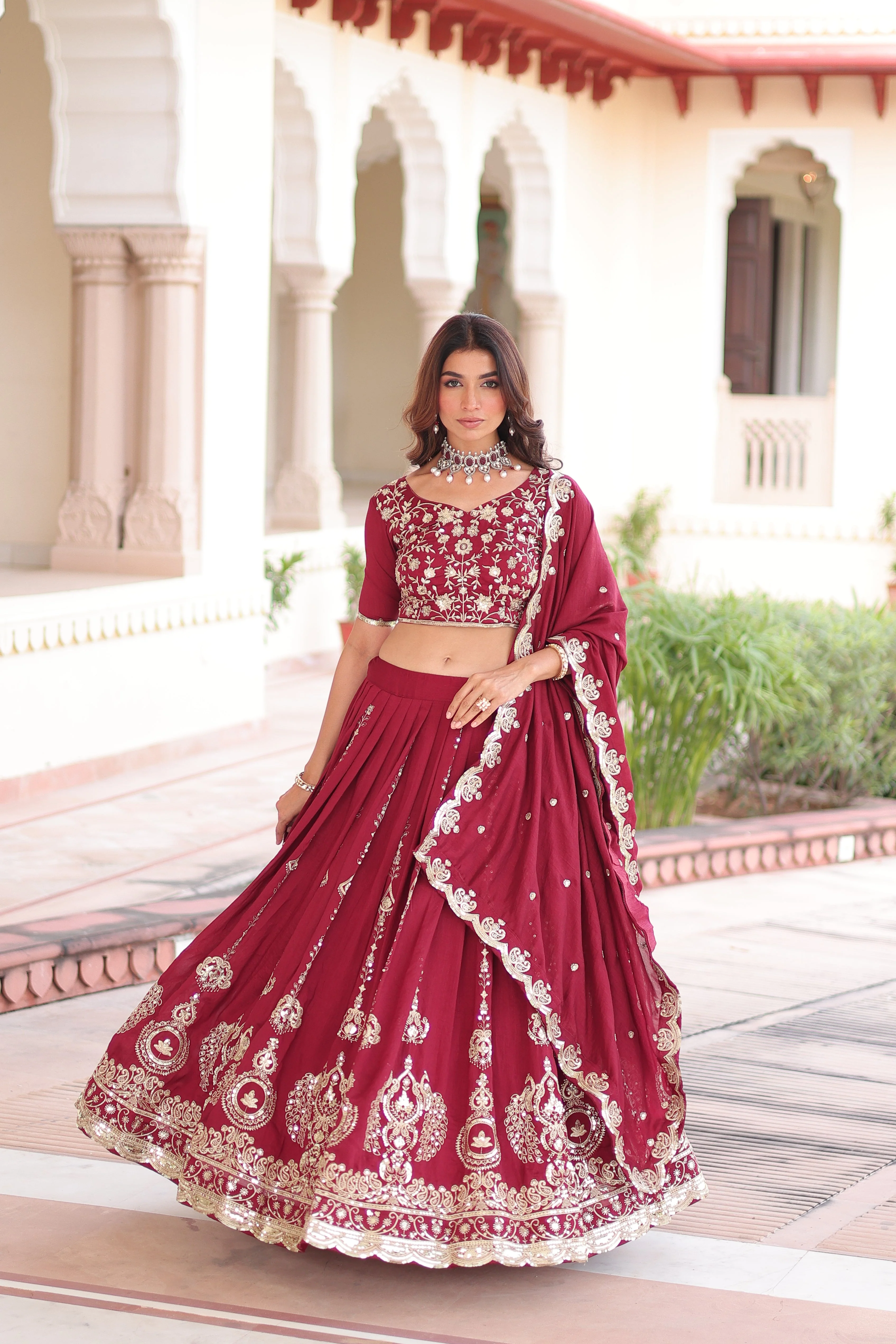 Vichitra Silk Heavy Sequince and Embroidered Lehenga Choli With Dupatta - Image 8
