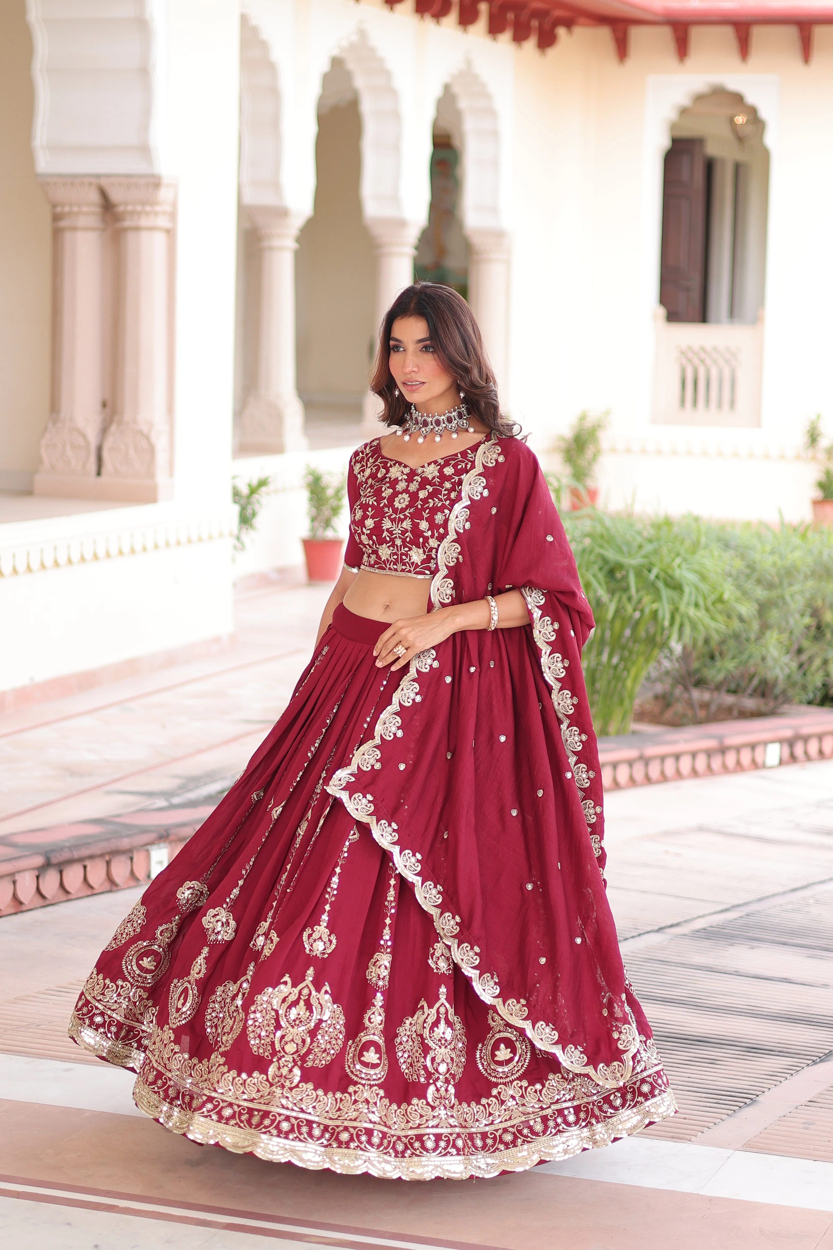 Vichitra Silk Heavy Sequince and Embroidered Lehenga Choli With Dupatta - Image 9