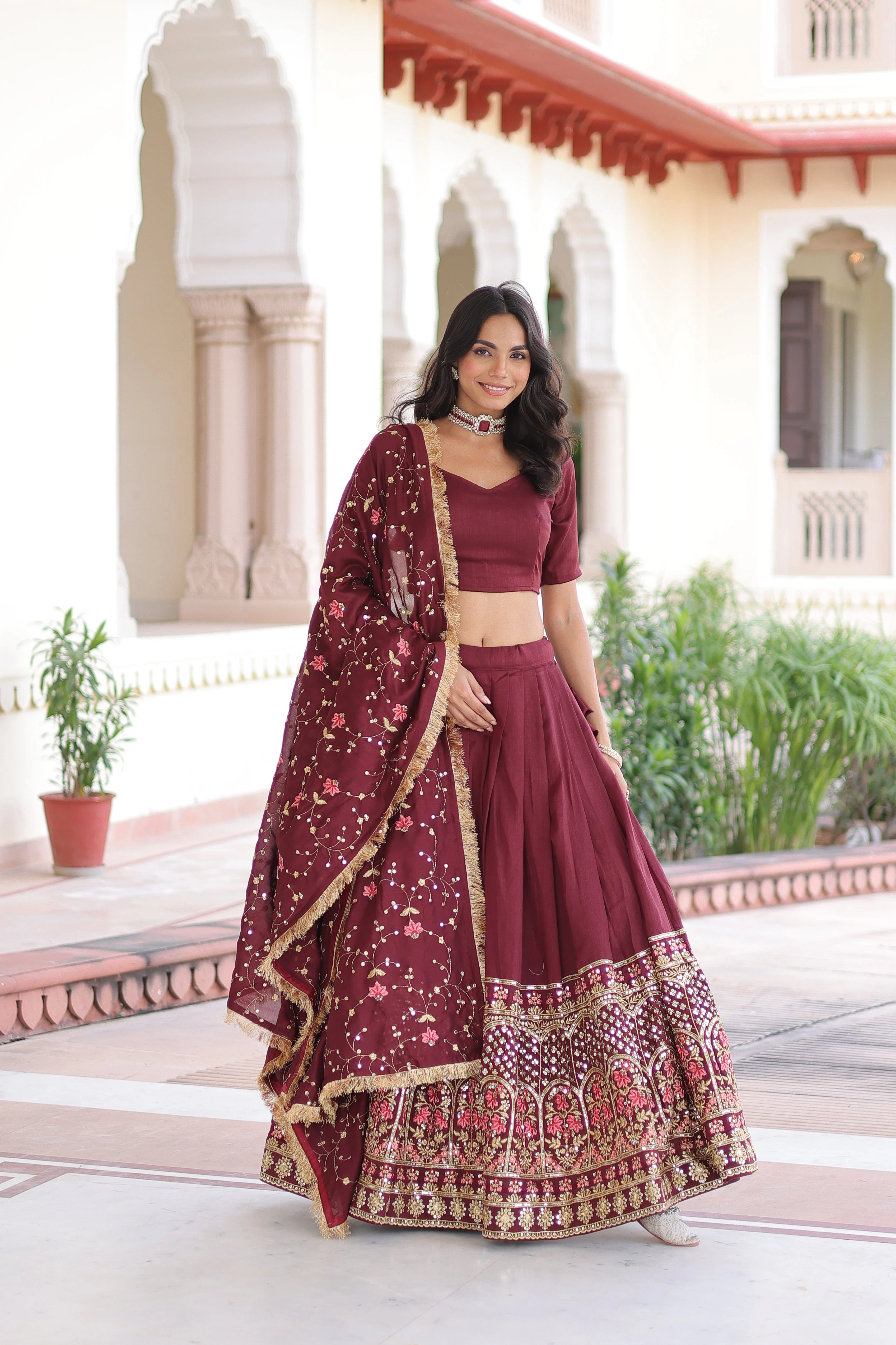 Vichitra Silk Heavy Sequince and Tread Emroidered Lehenga Choli With Dupatta - Image 10