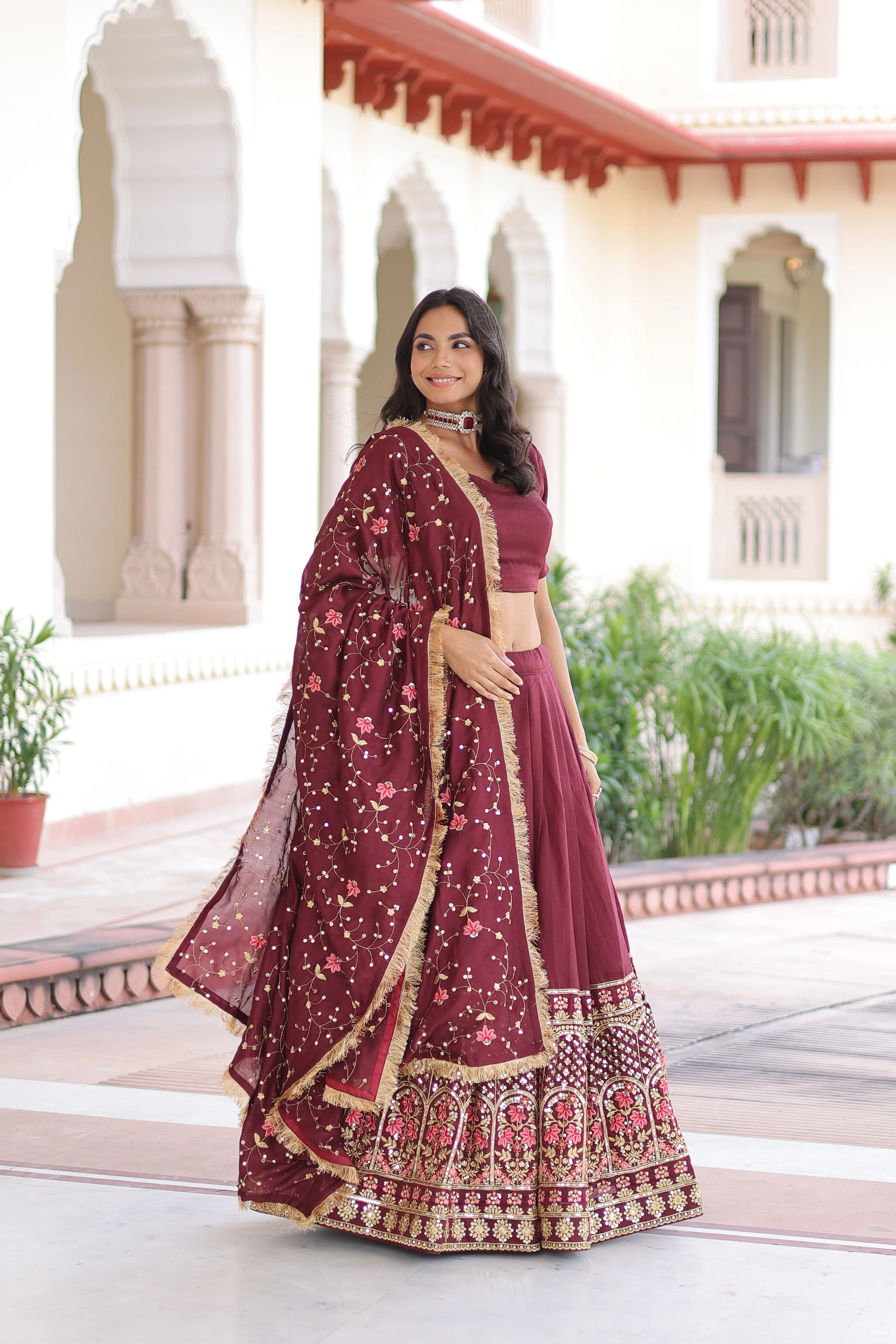 Vichitra Silk Heavy Sequince and Tread Emroidered Lehenga Choli With Dupatta - Image 11
