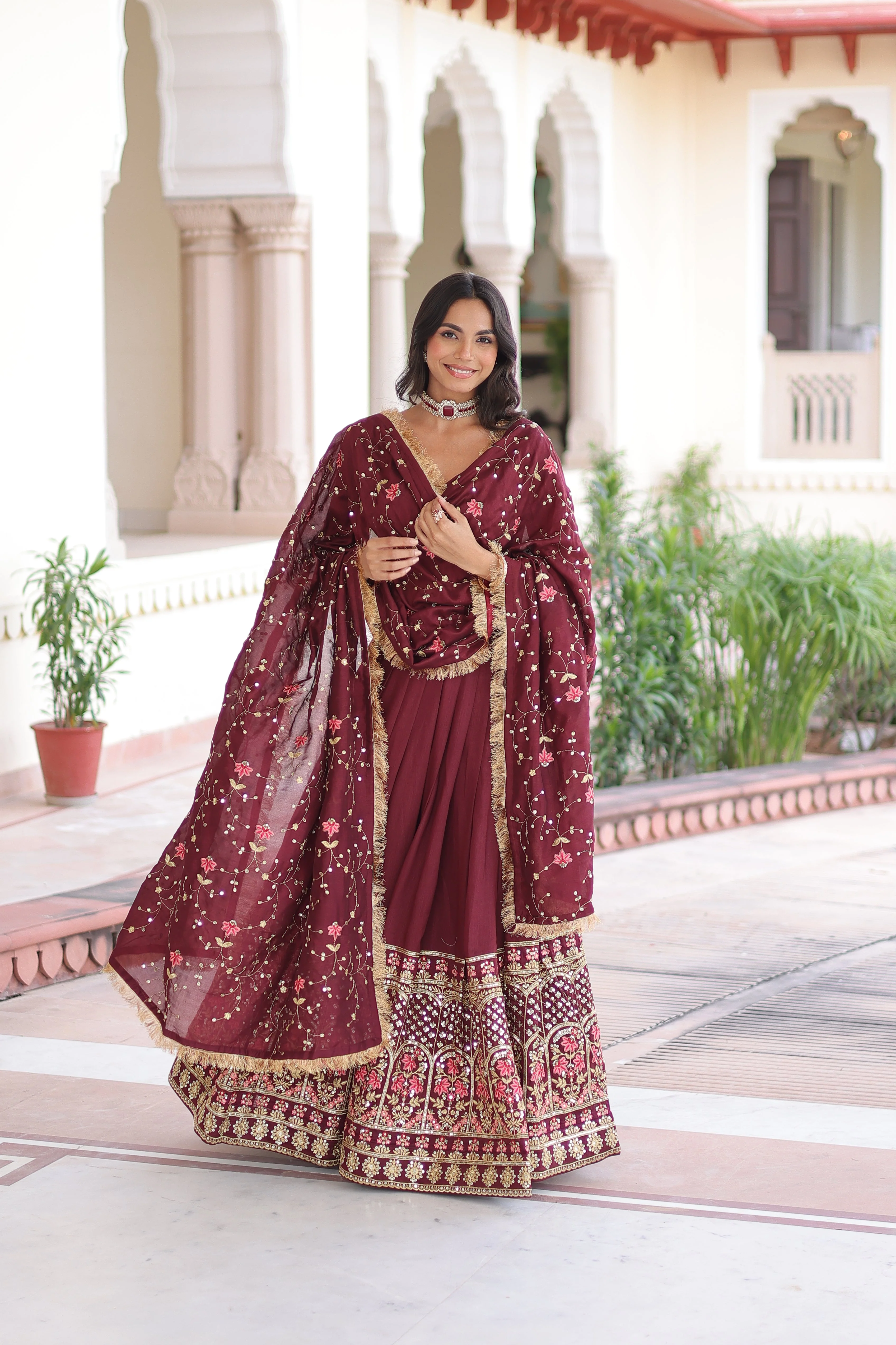 Vichitra Silk Heavy Sequince and Tread Emroidered Lehenga Choli With Dupatta - Image 12