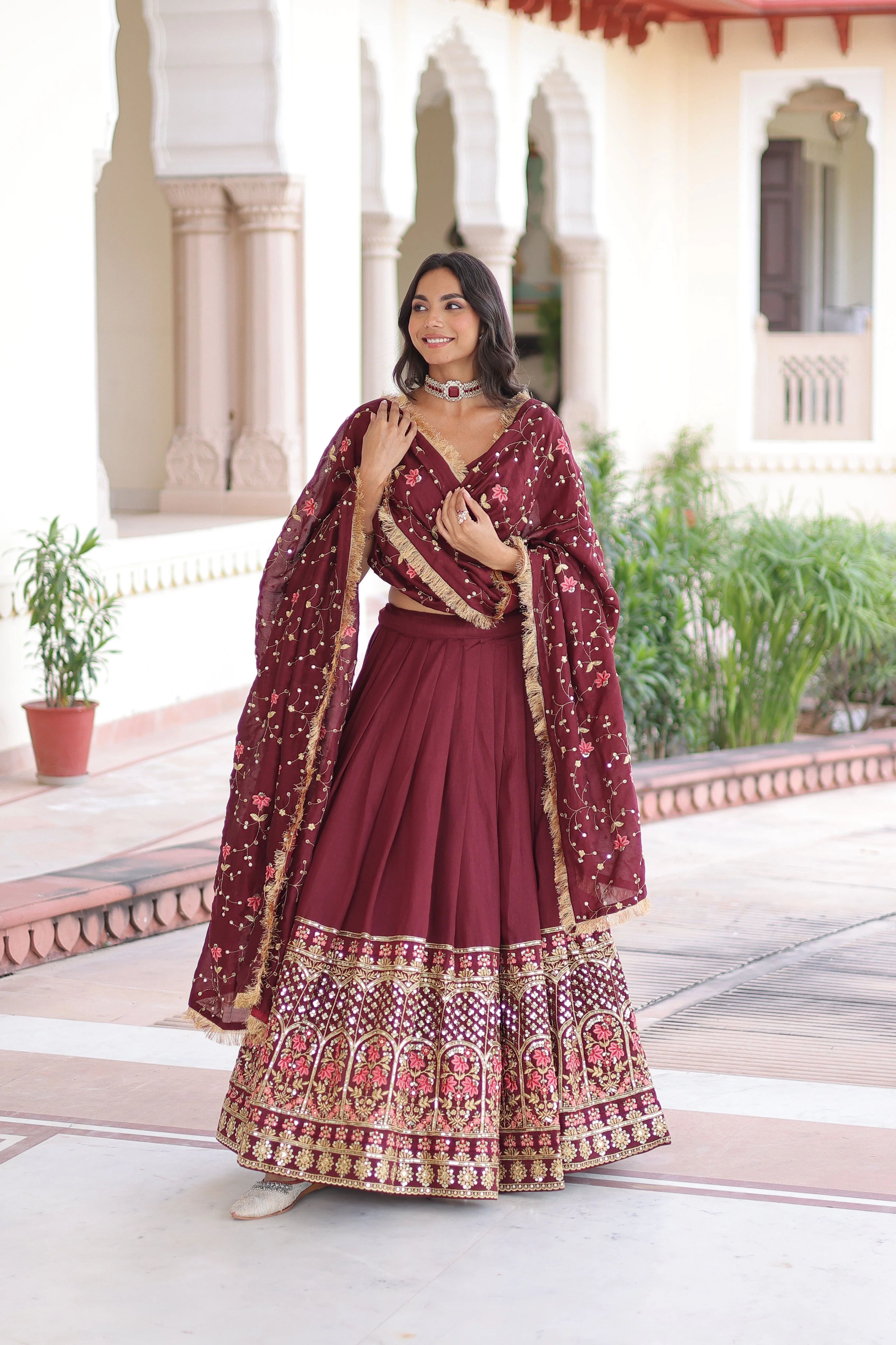 Vichitra Silk Heavy Sequince and Tread Emroidered Lehenga Choli With Dupatta - Image 13