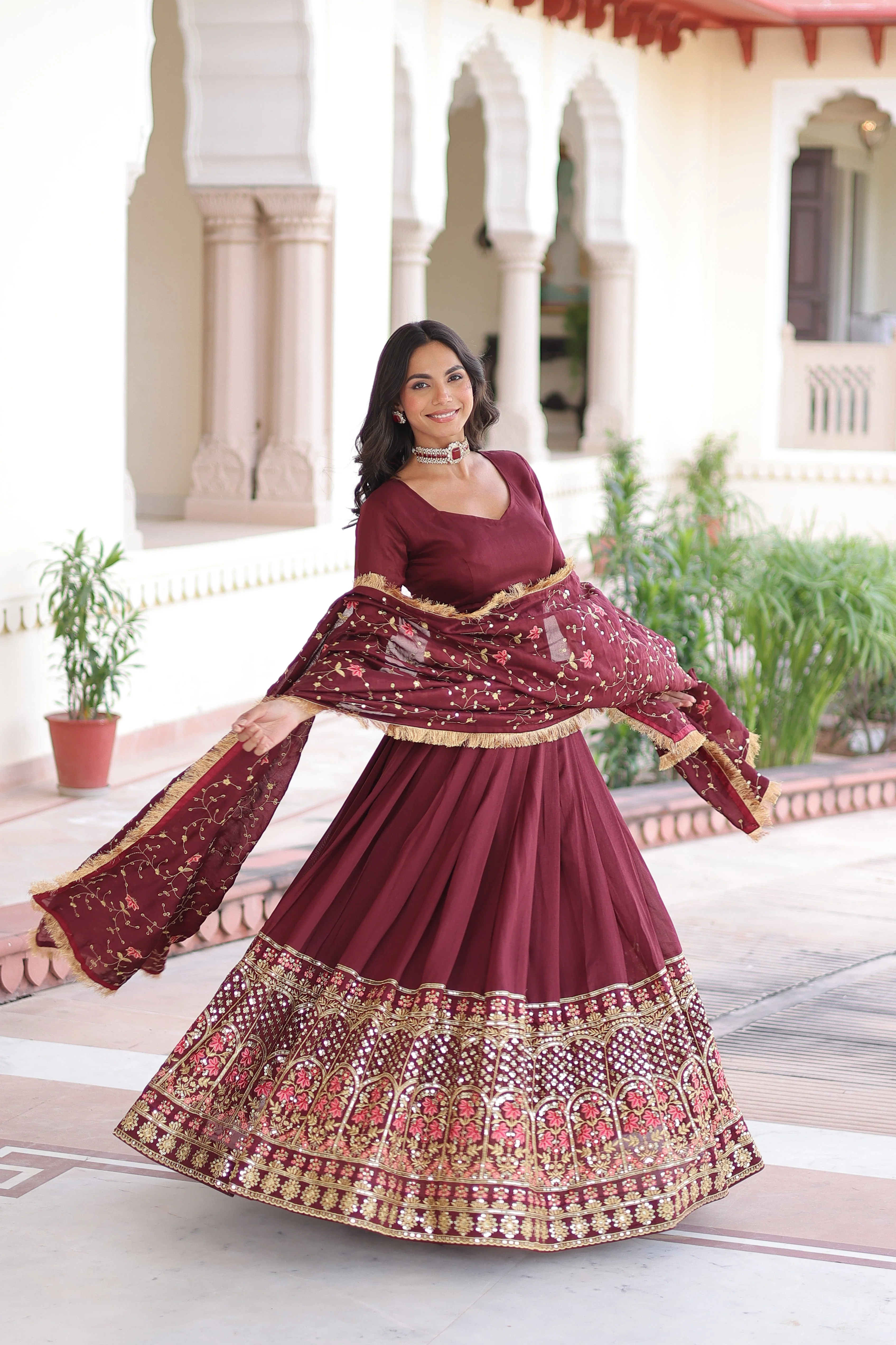 Vichitra Silk Heavy Sequince and Tread Emroidered Lehenga Choli With Dupatta - Image 15