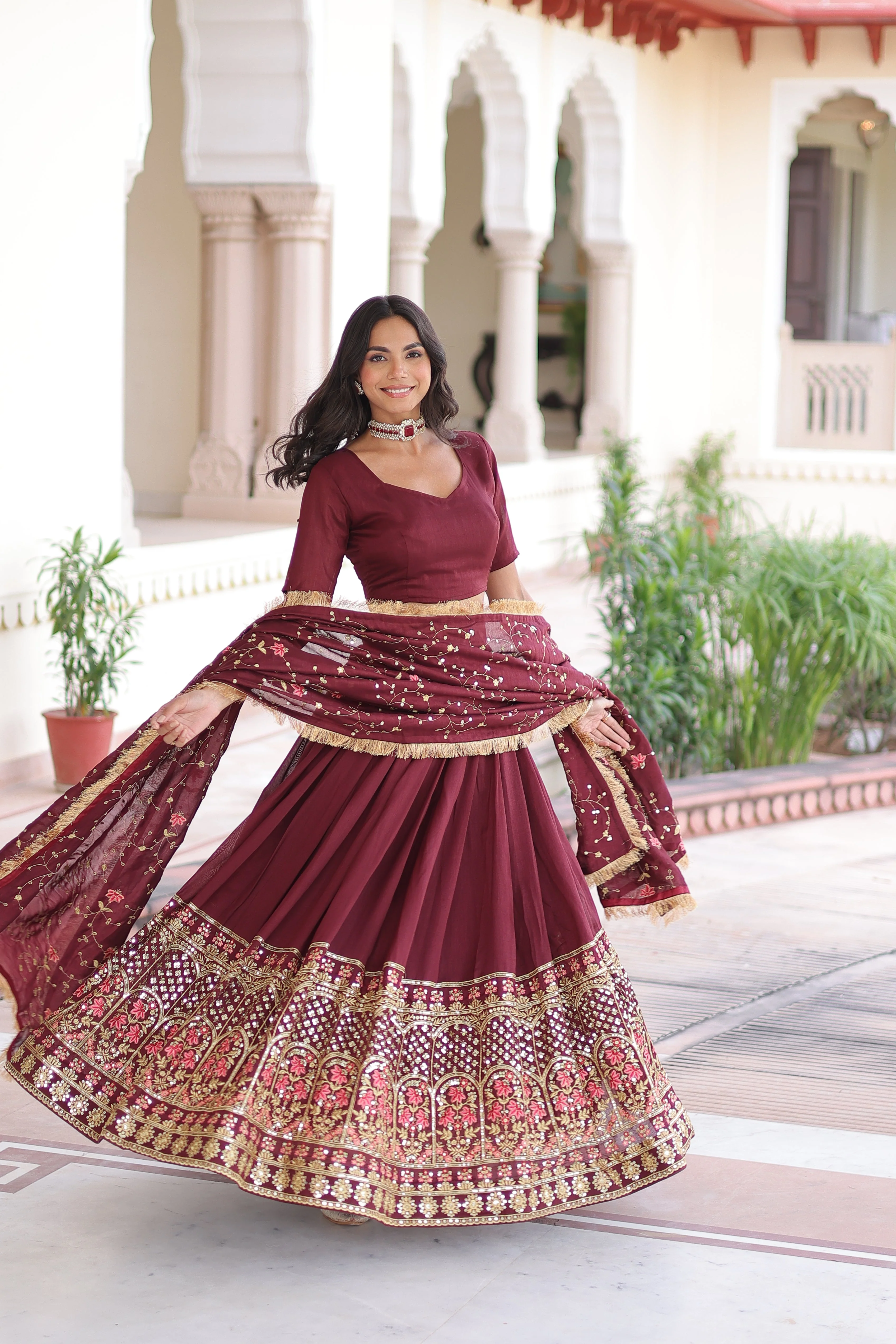 Vichitra Silk Heavy Sequince and Tread Emroidered Lehenga Choli With Dupatta - Image 16
