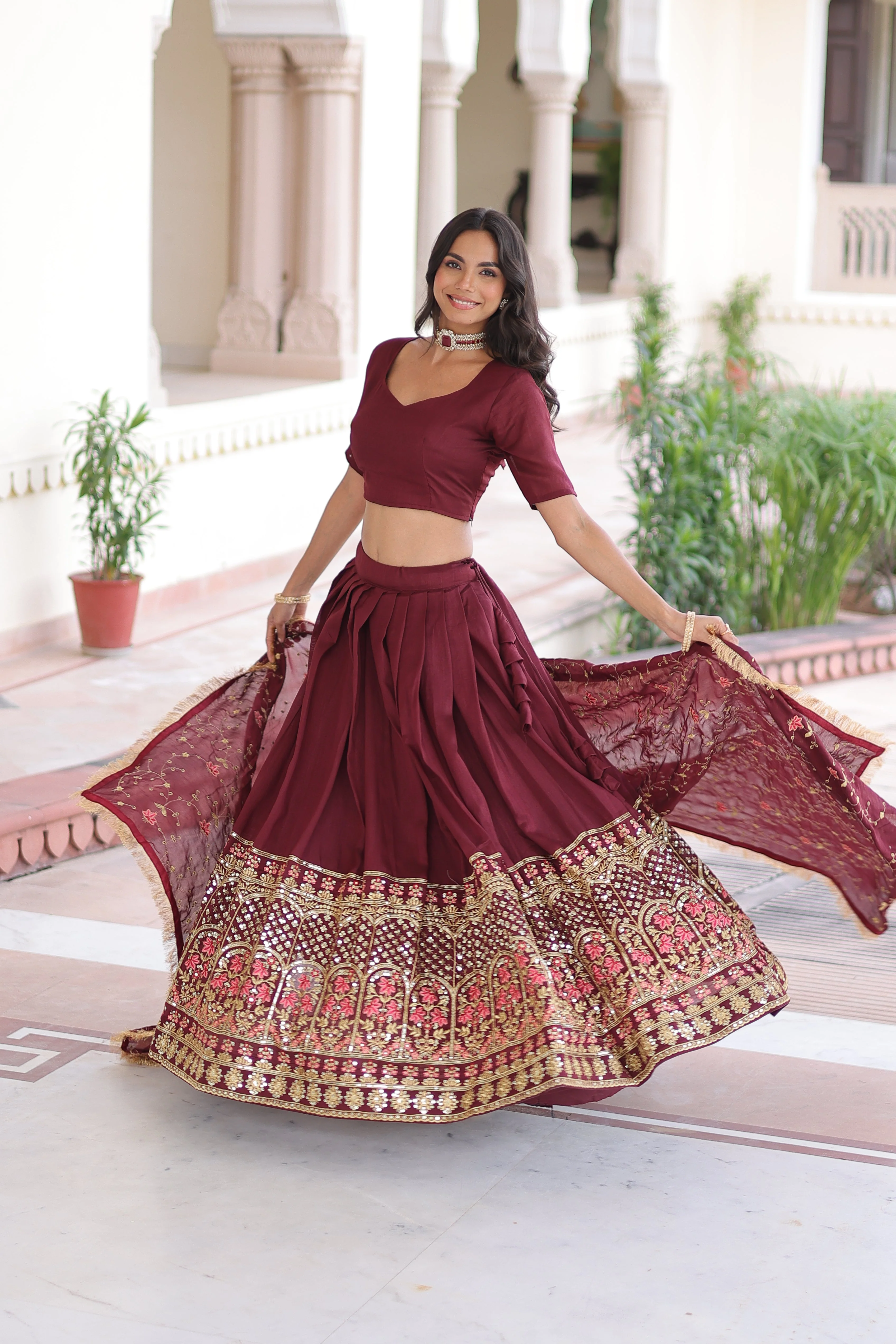 Vichitra Silk Heavy Sequince and Tread Emroidered Lehenga Choli With Dupatta - Image 17