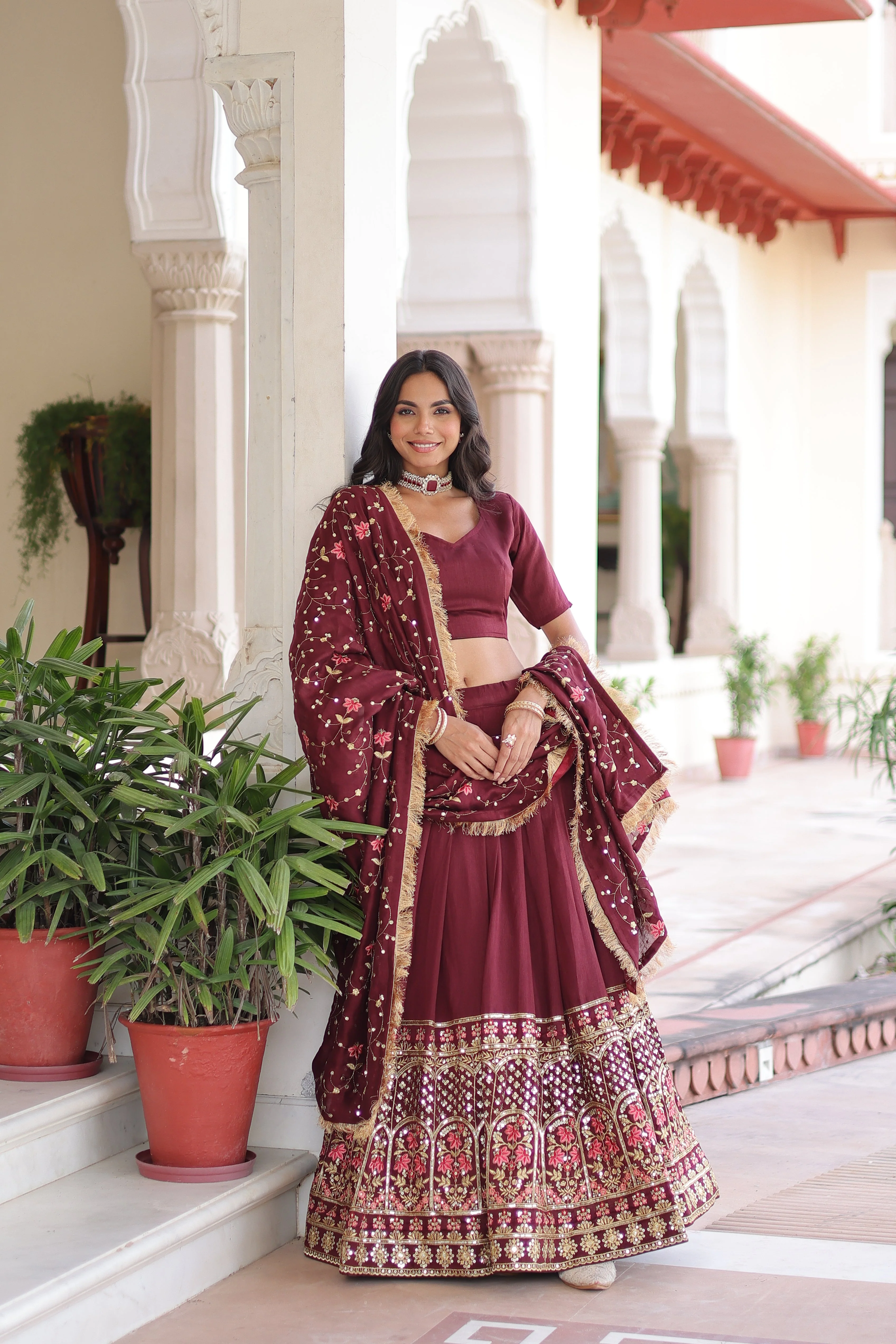 Vichitra Silk Heavy Sequince and Tread Emroidered Lehenga Choli With Dupatta - Image 18
