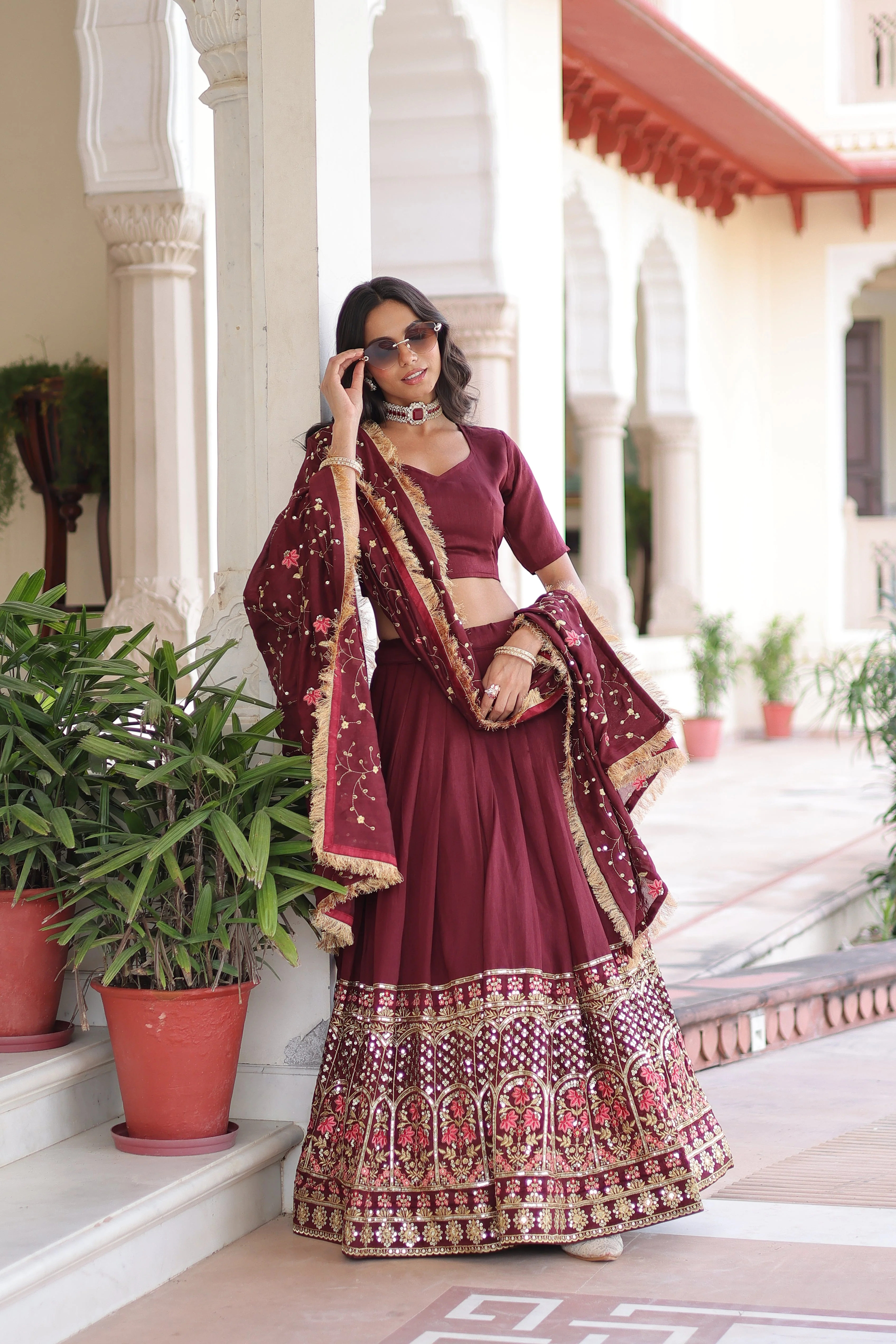 Vichitra Silk Heavy Sequince and Tread Emroidered Lehenga Choli With Dupatta - Image 19