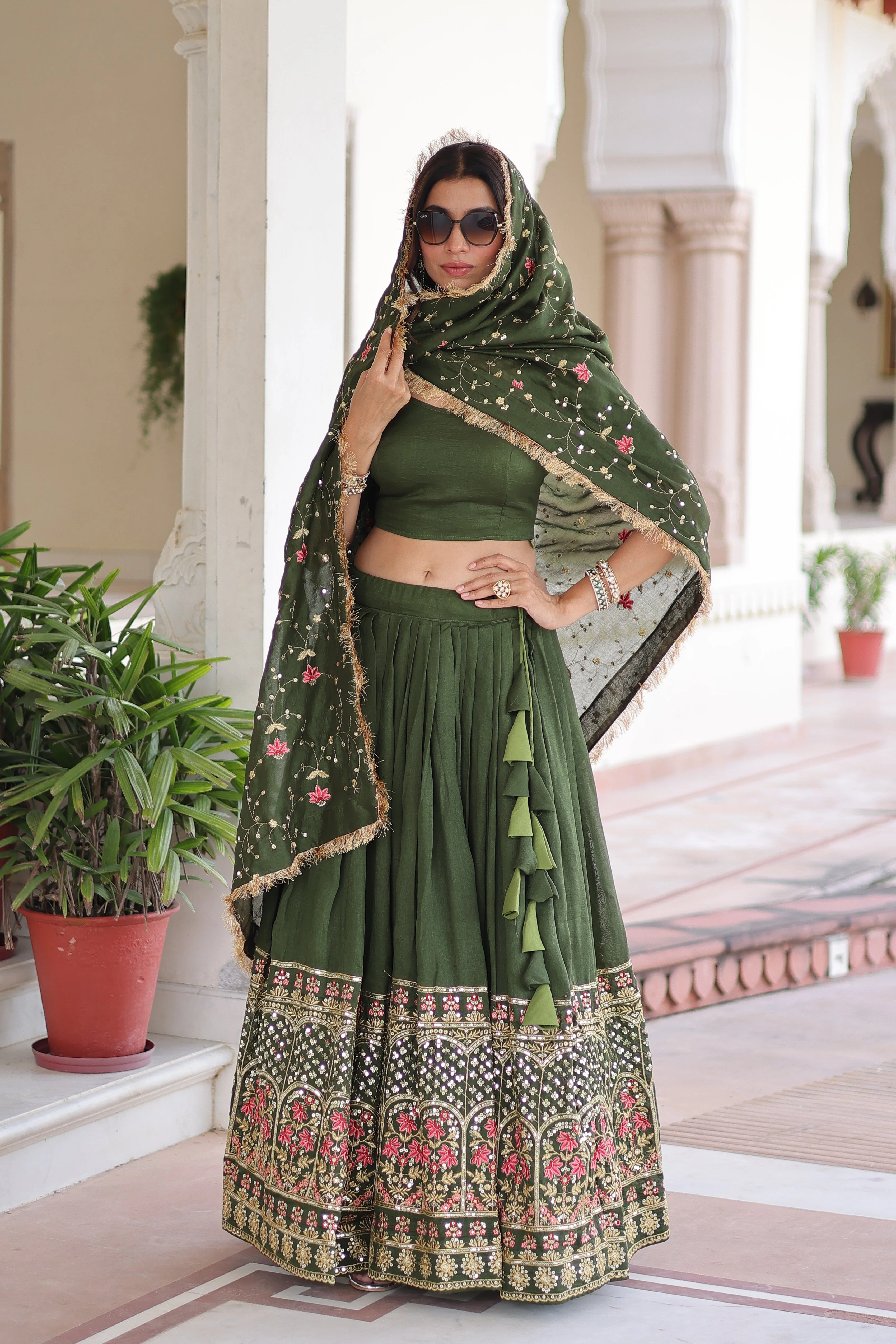 Vichitra Silk Heavy Sequince and Tread Emroidered Lehenga Choli With Dupatta - Image 3