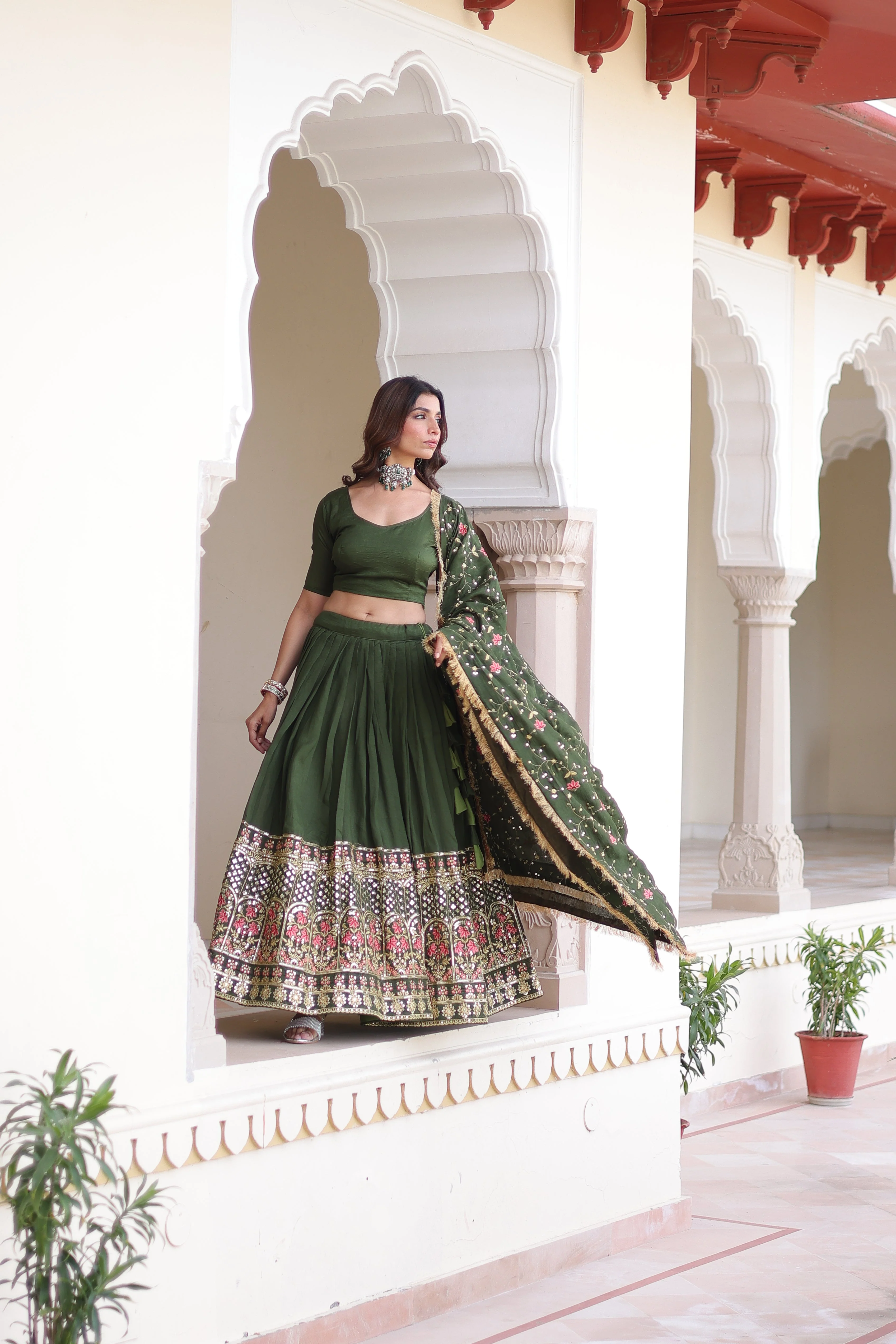 Vichitra Silk Heavy Sequince and Tread Emroidered Lehenga Choli With Dupatta - Image 4