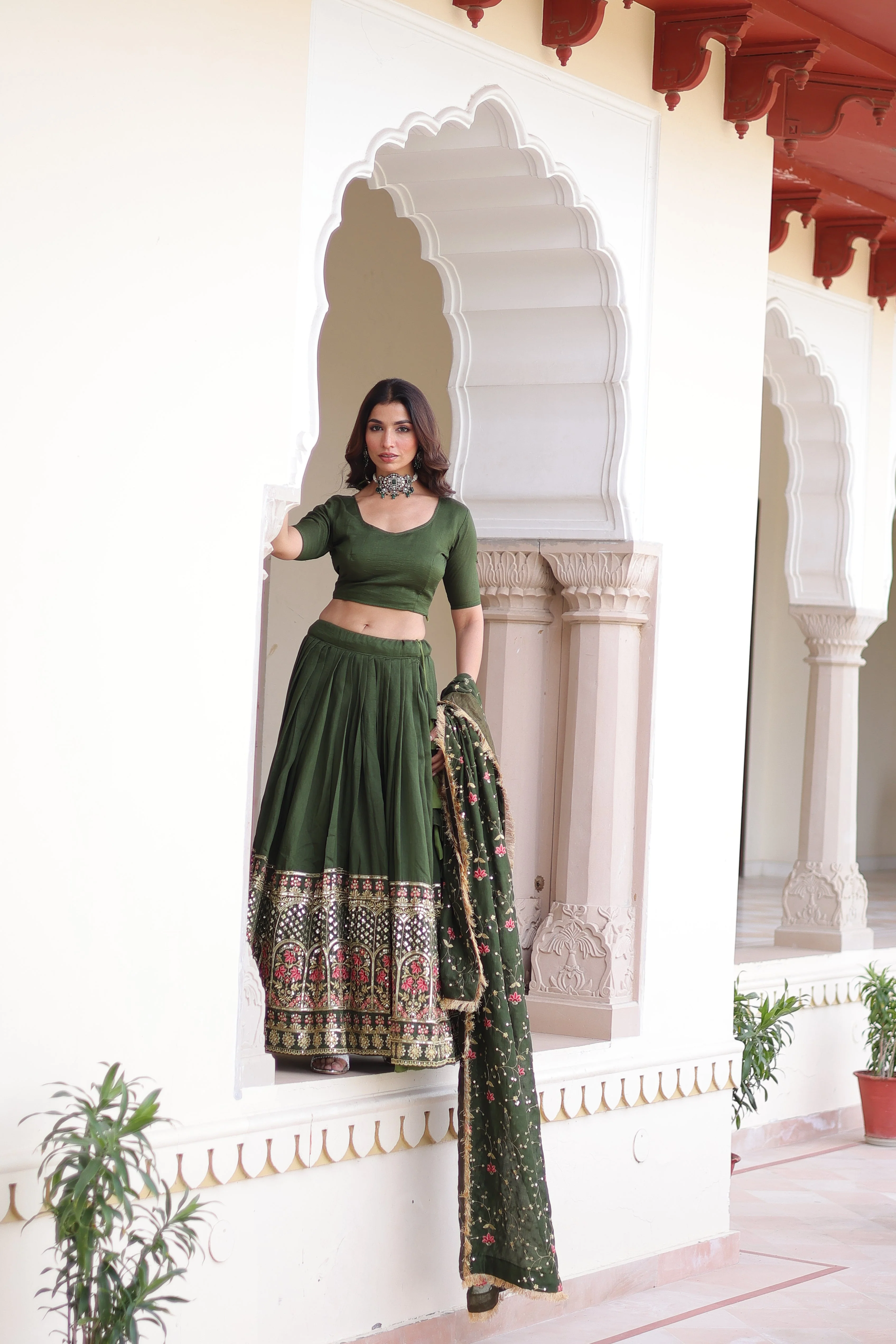 Vichitra Silk Heavy Sequince and Tread Emroidered Lehenga Choli With Dupatta - Image 5