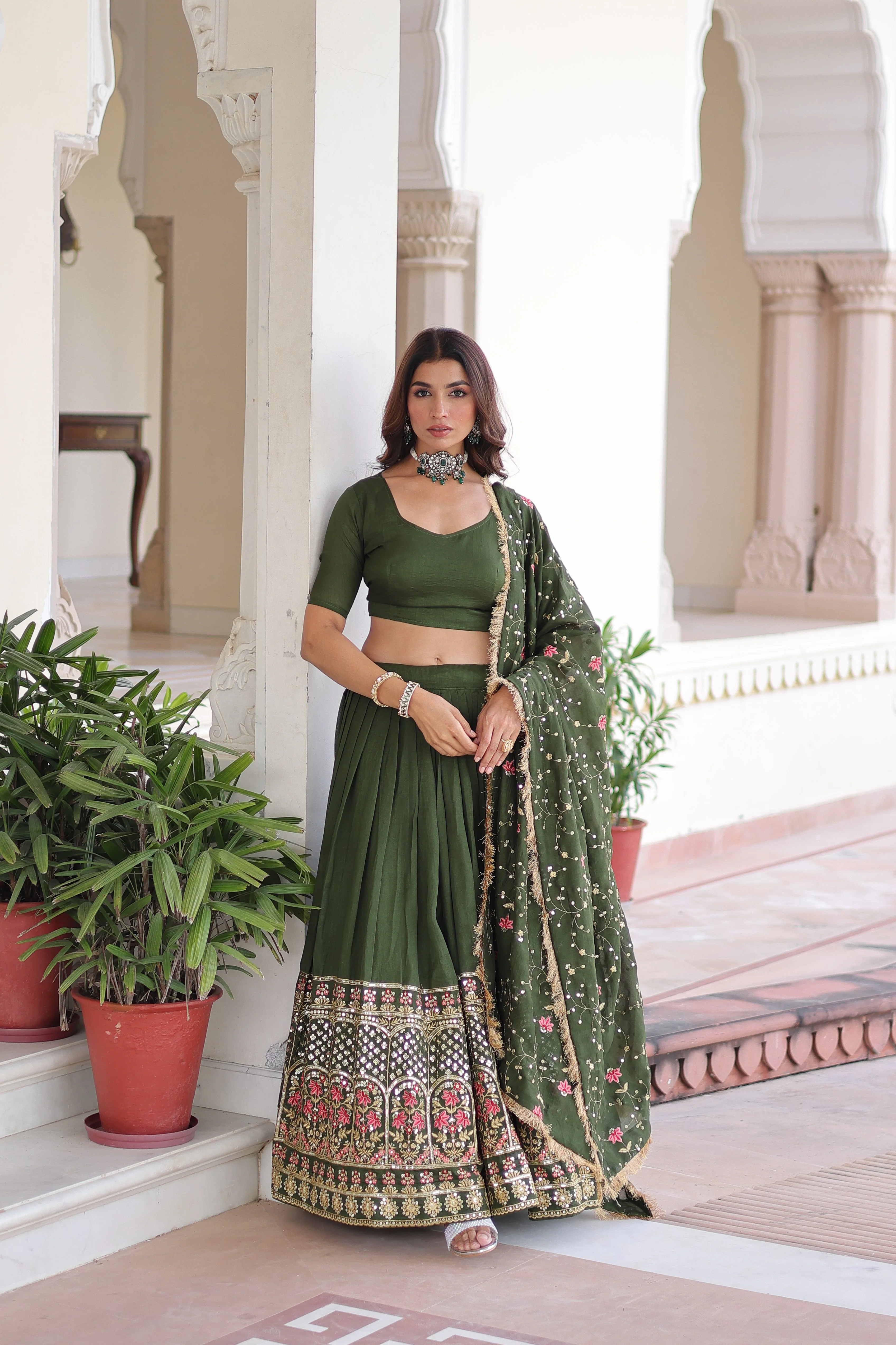 Vichitra Silk Heavy Sequince and Tread Emroidered Lehenga Choli With Dupatta - Image 6