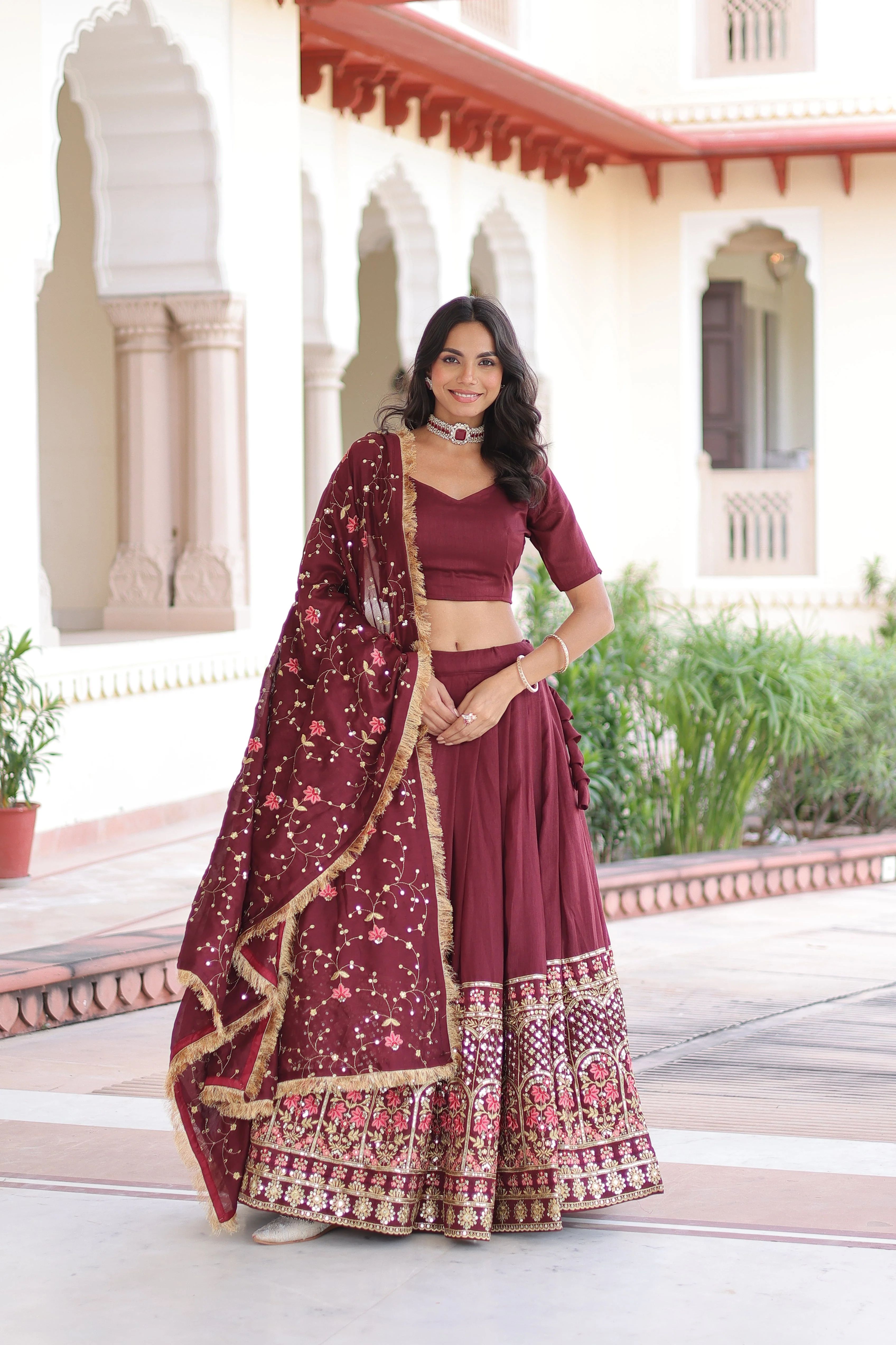 Vichitra Silk Heavy Sequince and Tread Emroidered Lehenga Choli With Dupatta - Image 7