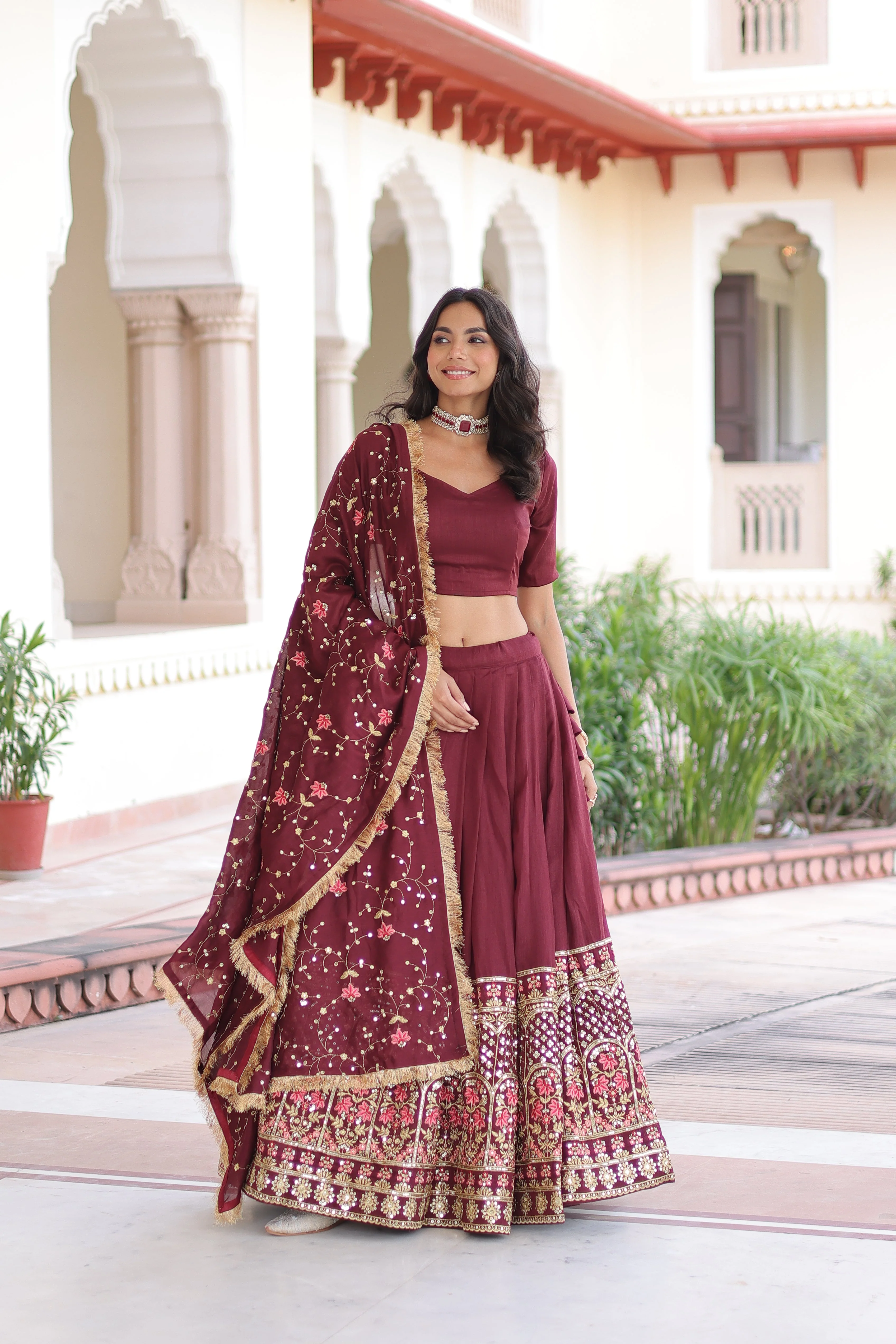 Vichitra Silk Heavy Sequince and Tread Emroidered Lehenga Choli With Dupatta - Image 8
