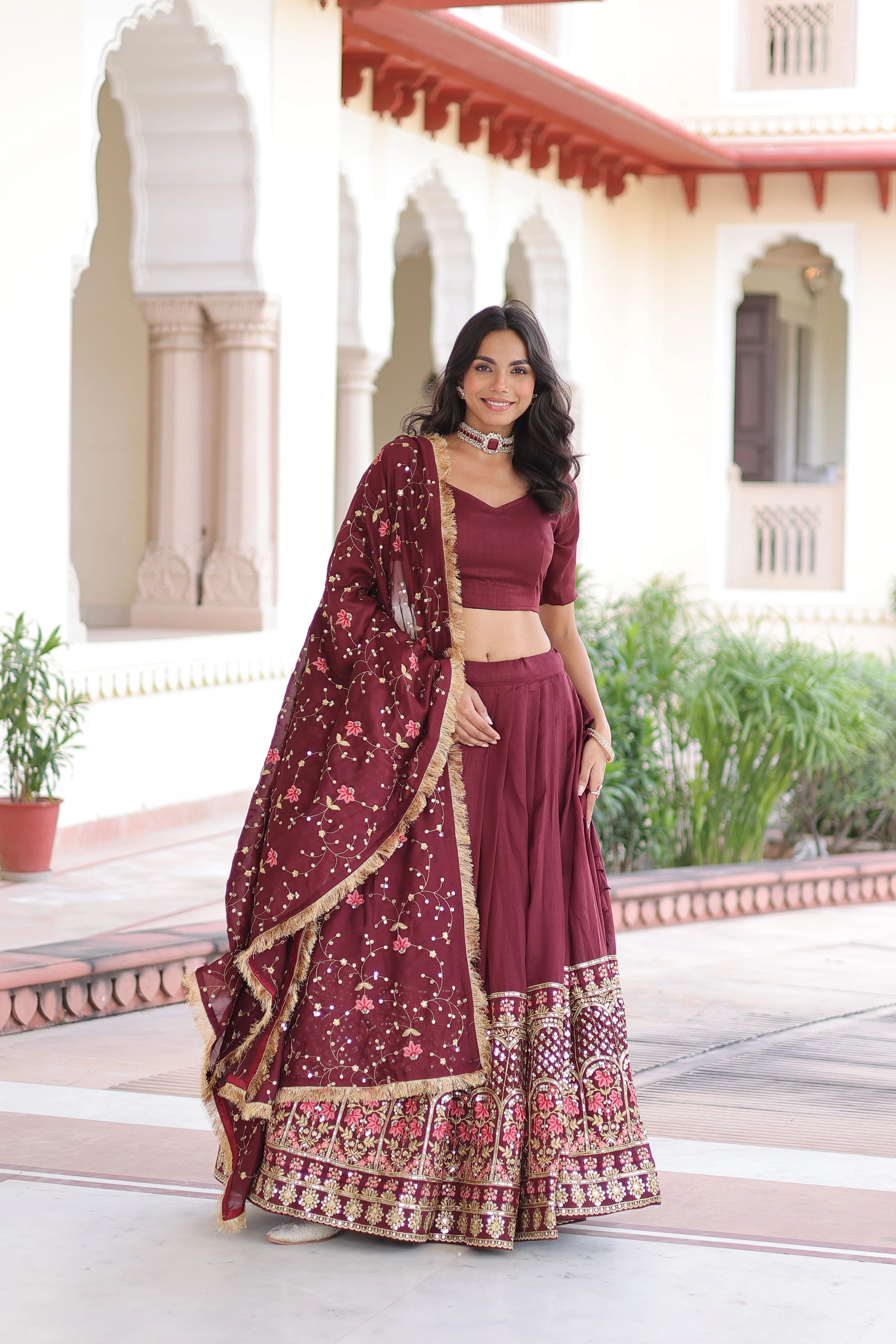 Vichitra Silk Heavy Sequince and Tread Emroidered Lehenga Choli With Dupatta - Image 9
