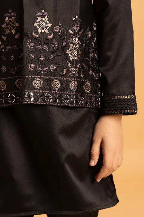 Traditional Black Mirror Work Koti Kurta Set for Boys - Image 4
