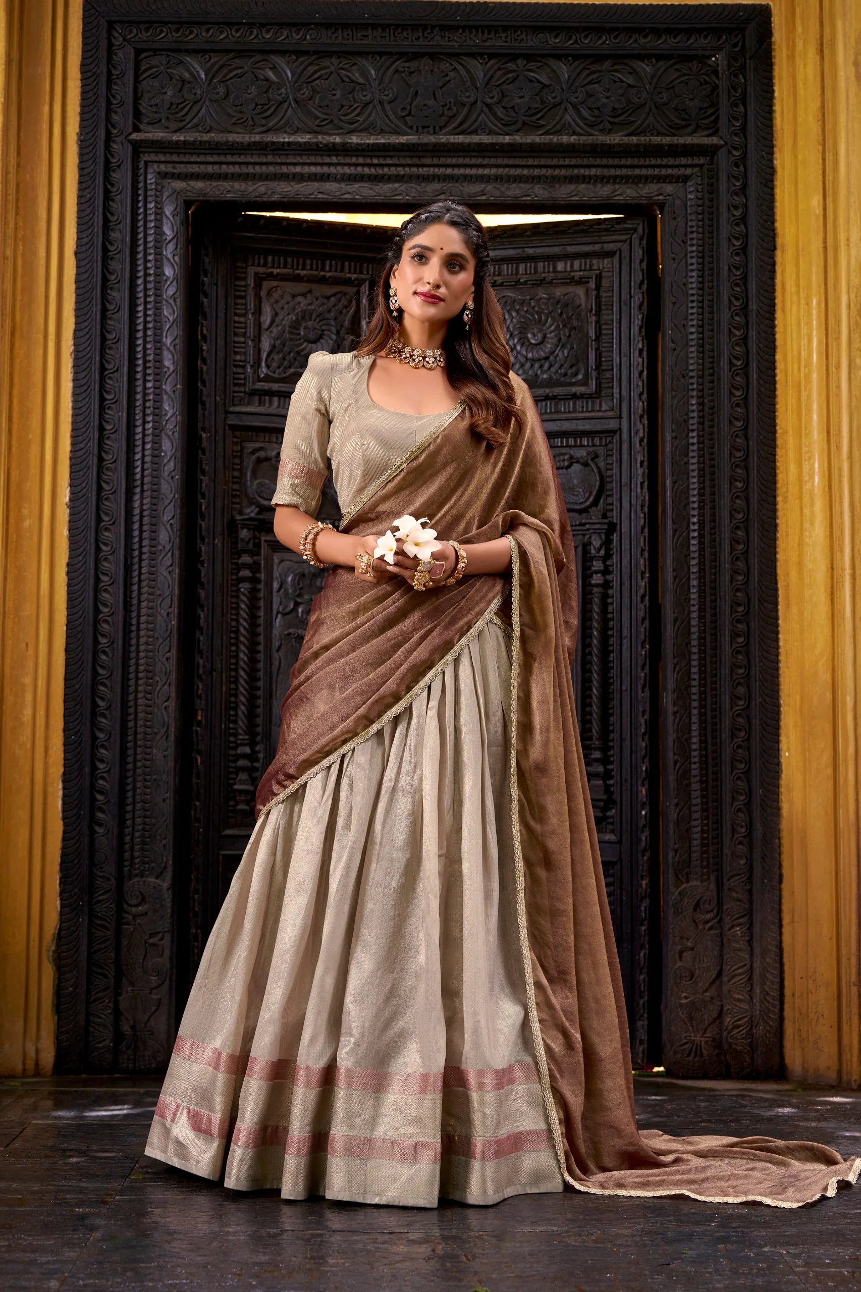 Traditional Dupion Silk Zari Woven Lehenga Set for Women - Image 11