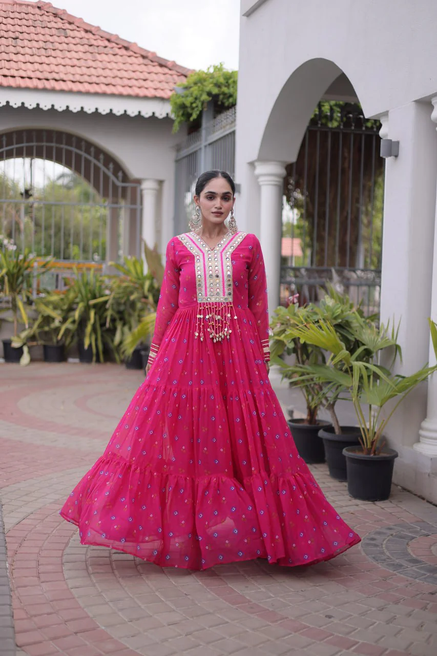 Traditional Gujarati Inspired Laheriya Print Gown - Image 13
