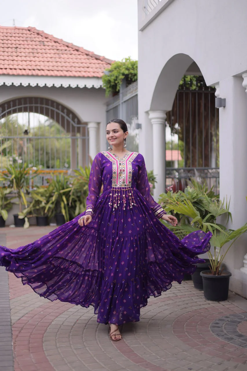 Traditional Gujarati Inspired Laheriya Print Gown - Image 15