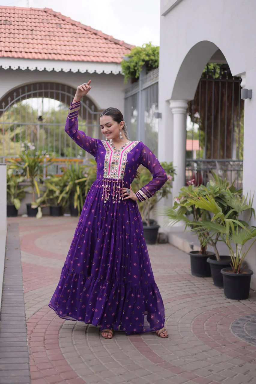 Traditional Gujarati Inspired Laheriya Print Gown - Image 16