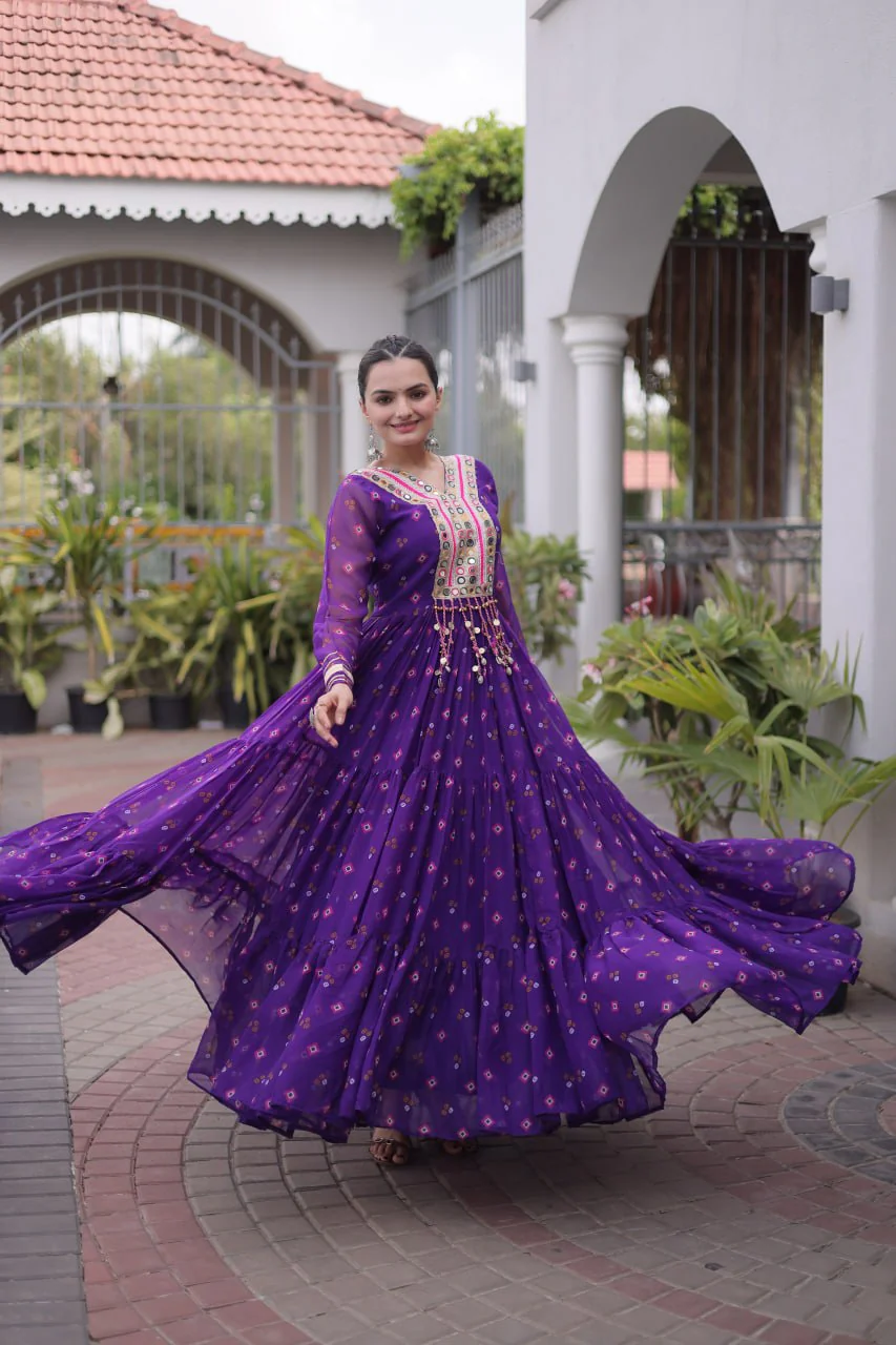 Traditional Gujarati Inspired Laheriya Print Gown - Image 17