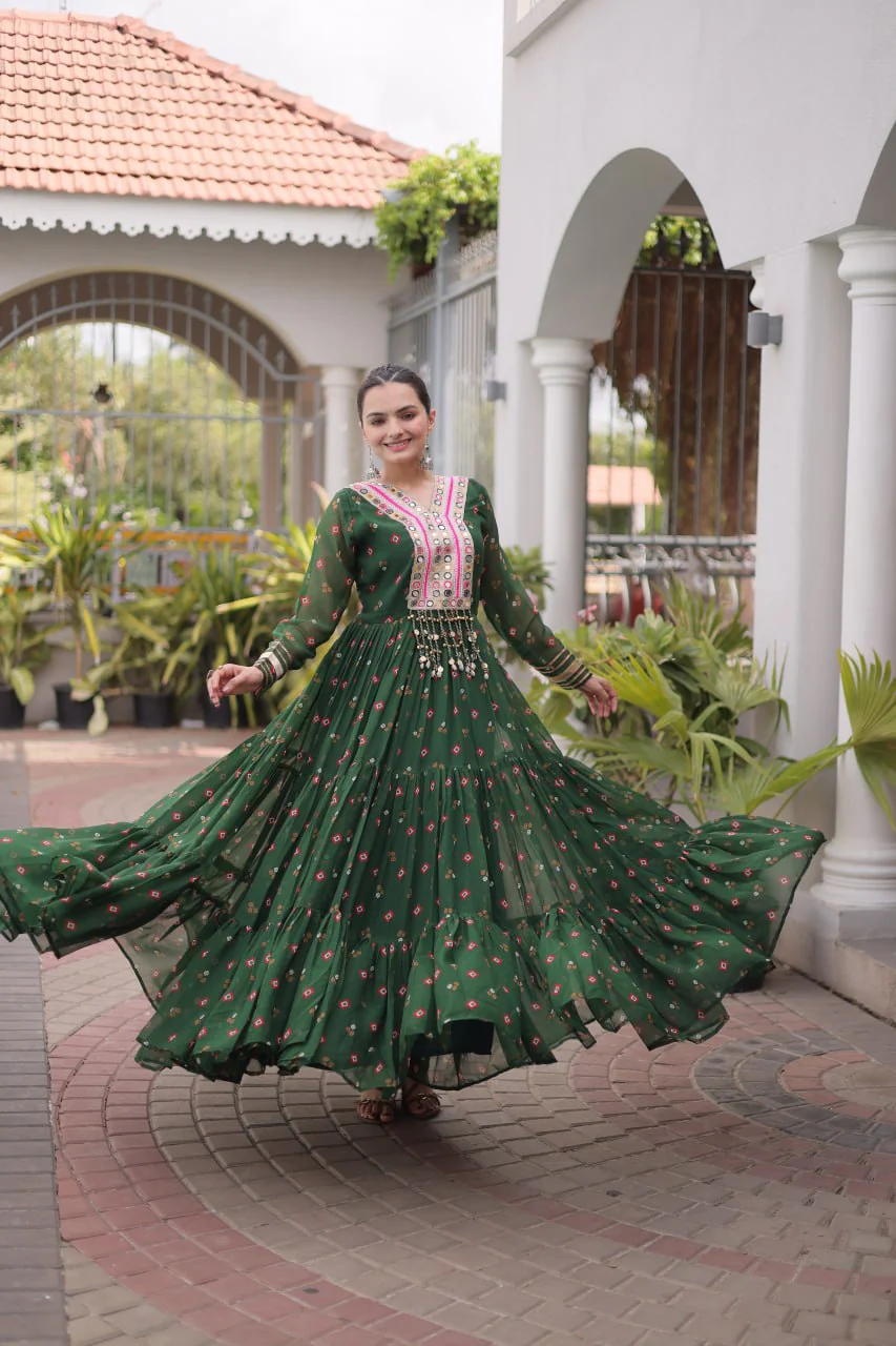 Traditional Gujarati Inspired Laheriya Print Gown - Image 2