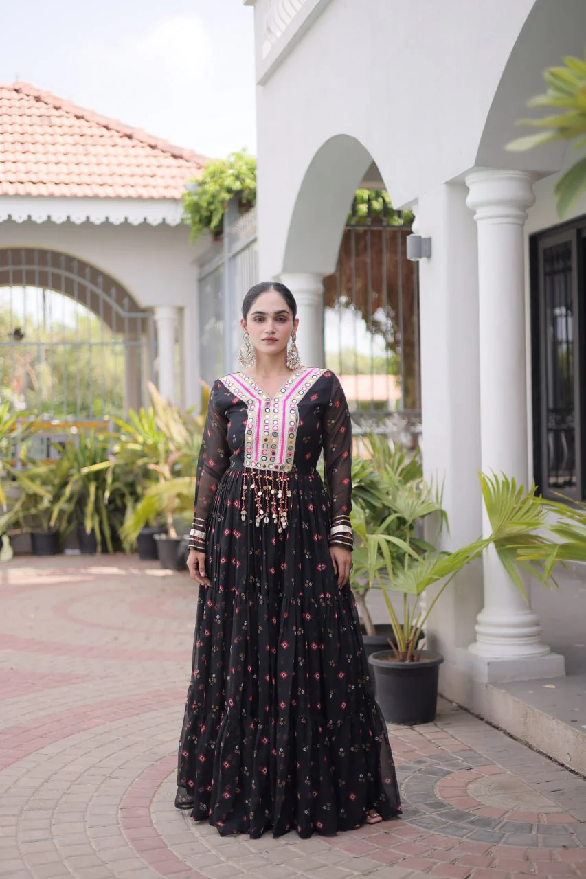 Traditional Gujarati Inspired Laheriya Print Gown - Image 4