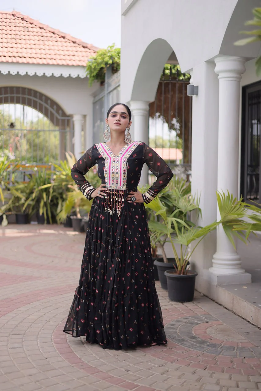 Traditional Gujarati Inspired Laheriya Print Gown - Image 5