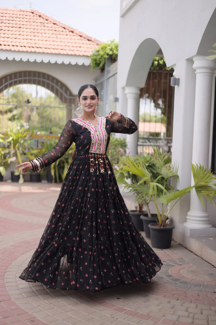 Traditional Gujarati Inspired Laheriya Print Gown - Image 6