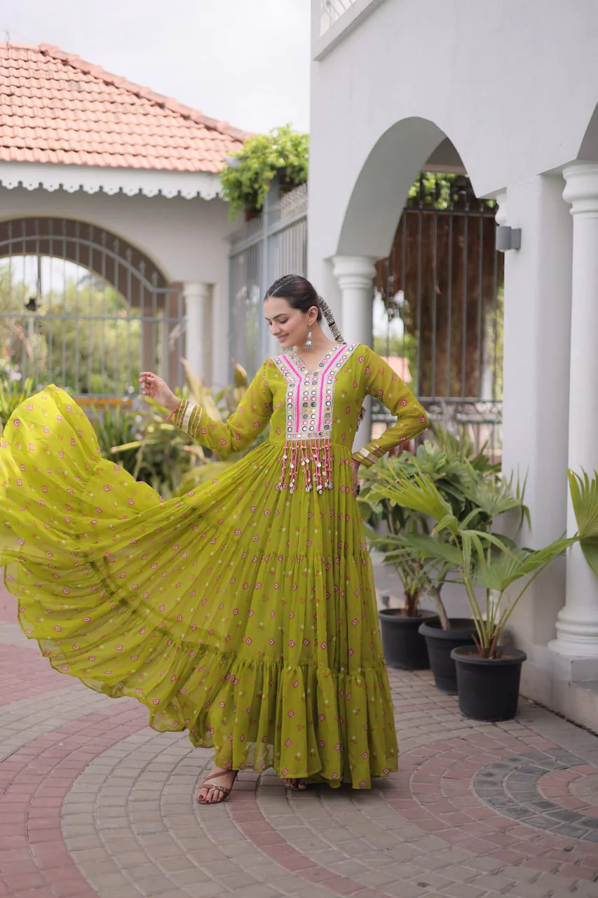 Traditional Gujarati Inspired Laheriya Print Gown - Image 8