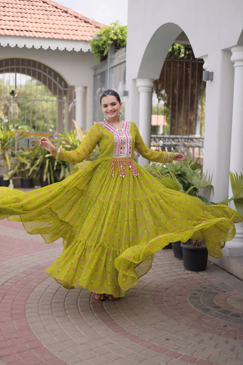 Traditional Gujarati Inspired Laheriya Print Gown - Image 9