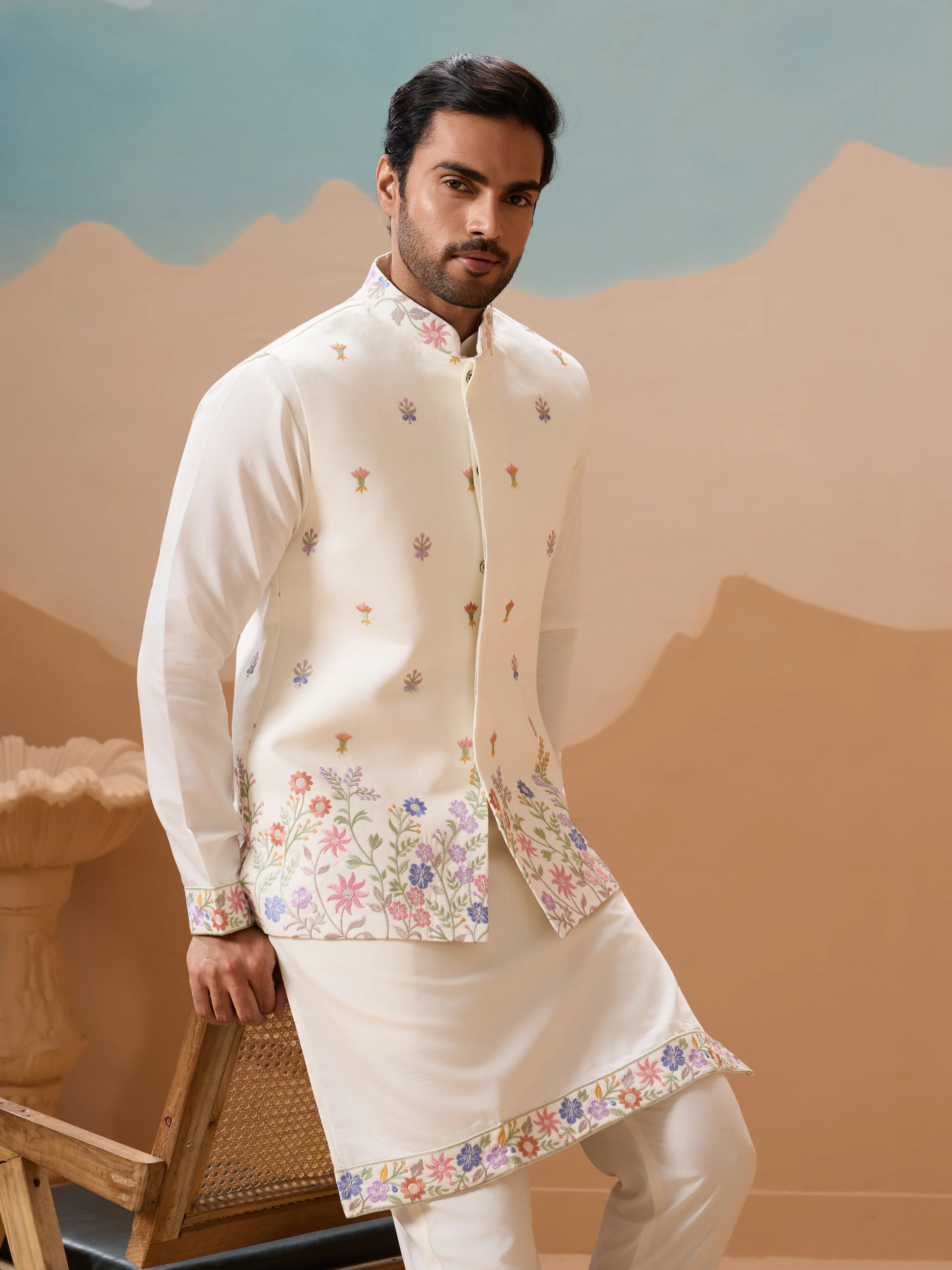 Traditional Mens Wear Kurta Jacket and Pant Outfit for Weddings - Image 2