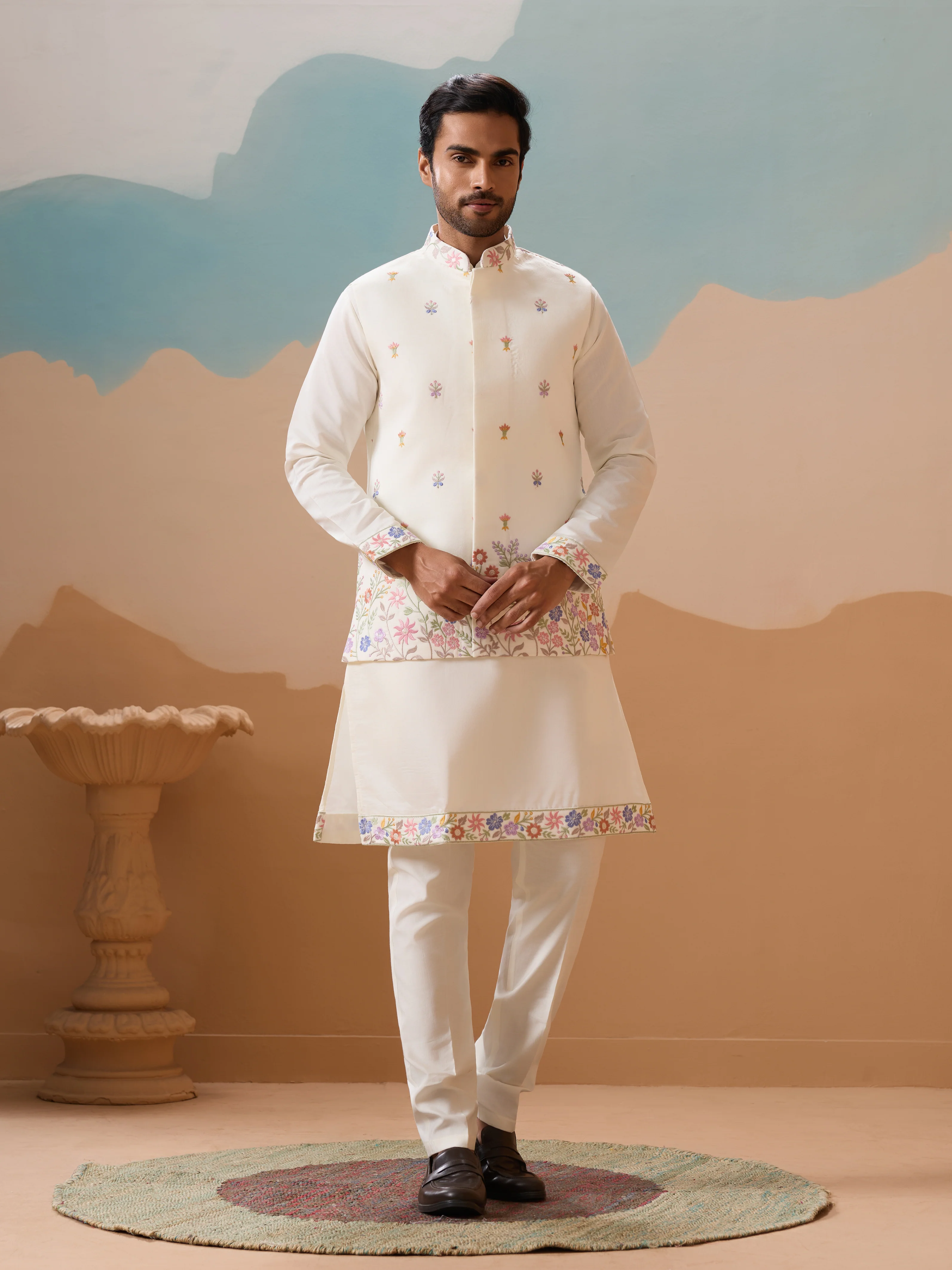 Traditional Mens Wear Kurta Jacket and Pant Outfit for Weddings - Image 3