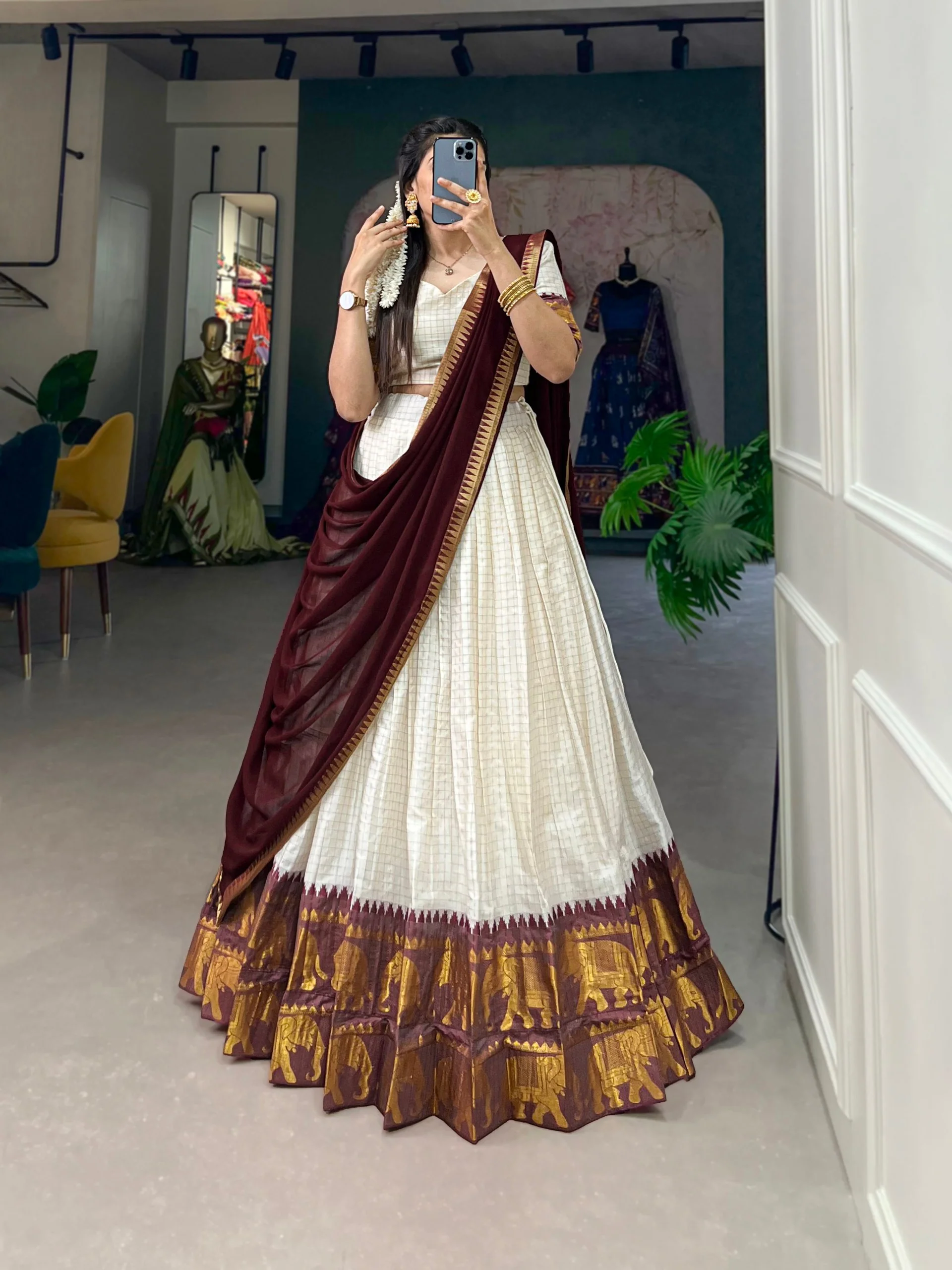 Traditional Poly Cotton Zari Woven Lehenga Set for Special Occasions - Image 10