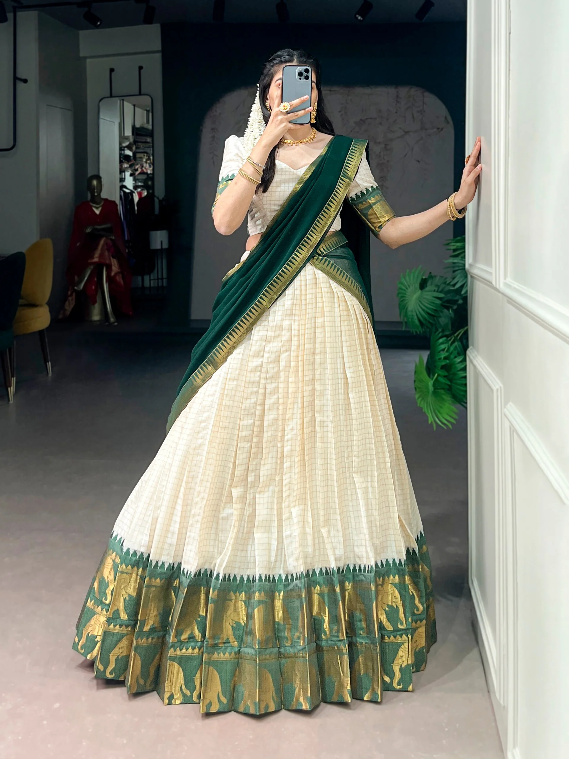 Traditional Poly Cotton Zari Woven Lehenga Set for Special Occasions - Image 2