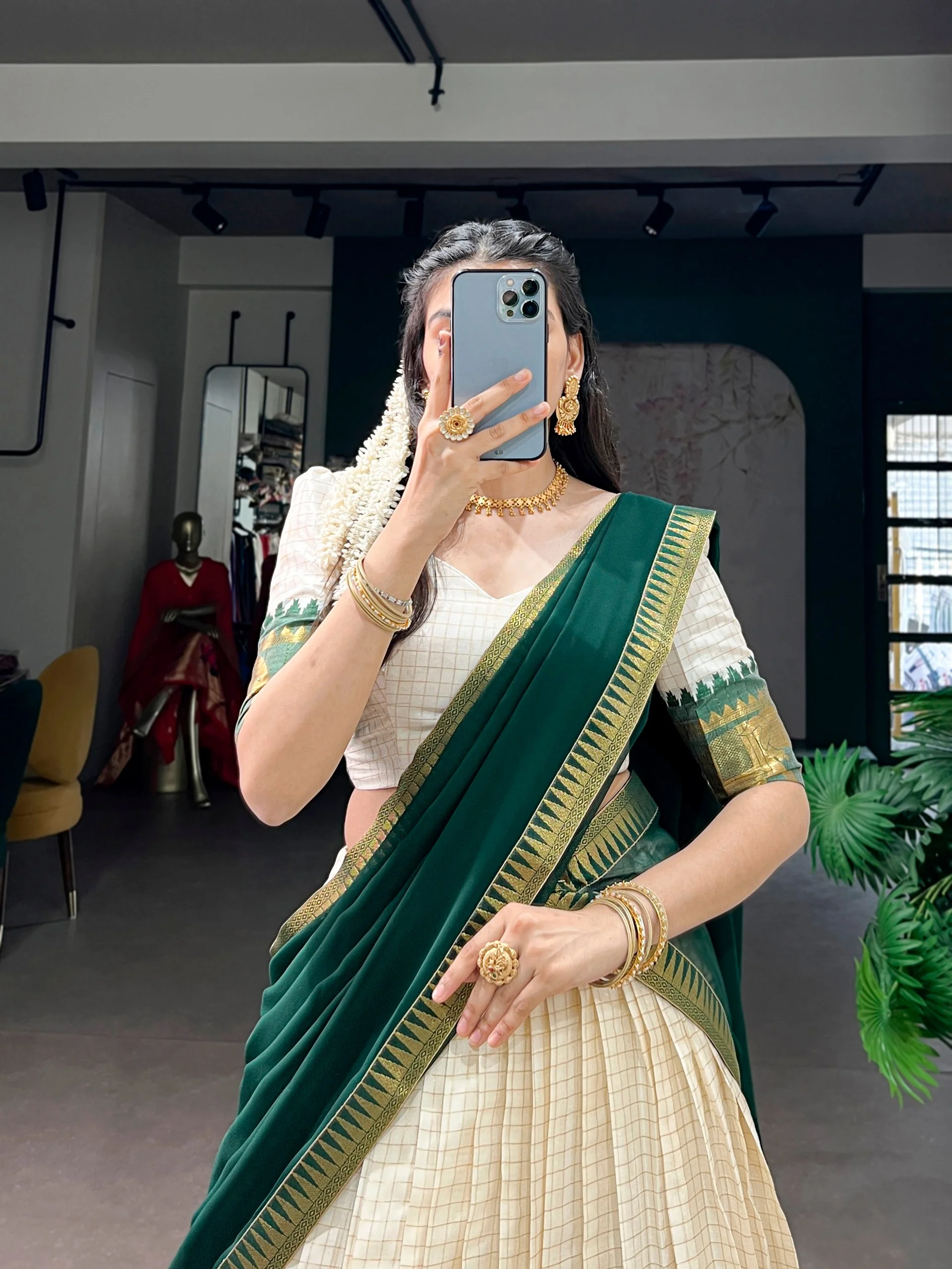 Traditional Poly Cotton Zari Woven Lehenga Set for Special Occasions - Image 3