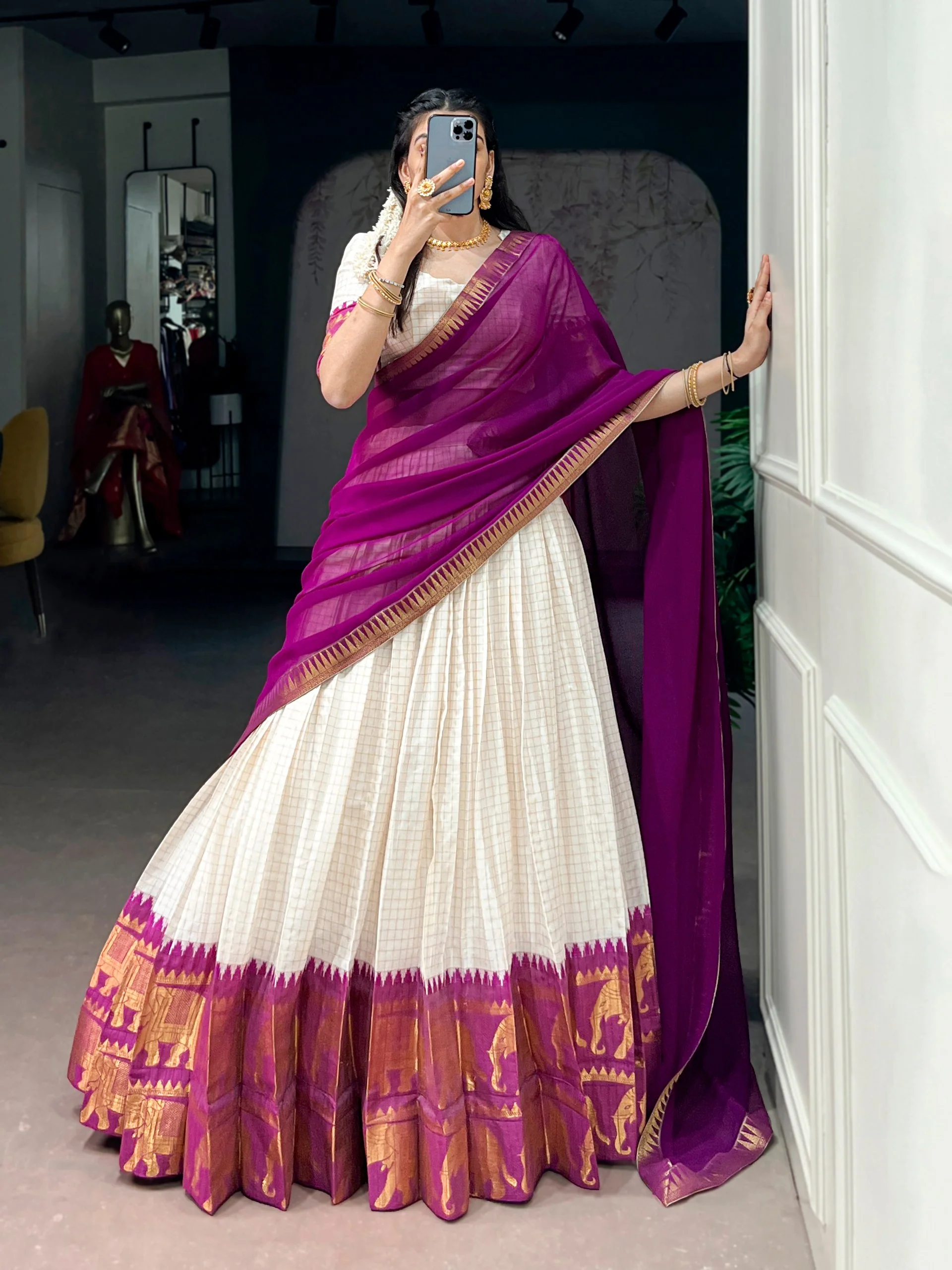 Traditional Poly Cotton Zari Woven Lehenga Set for Special Occasions - Image 4