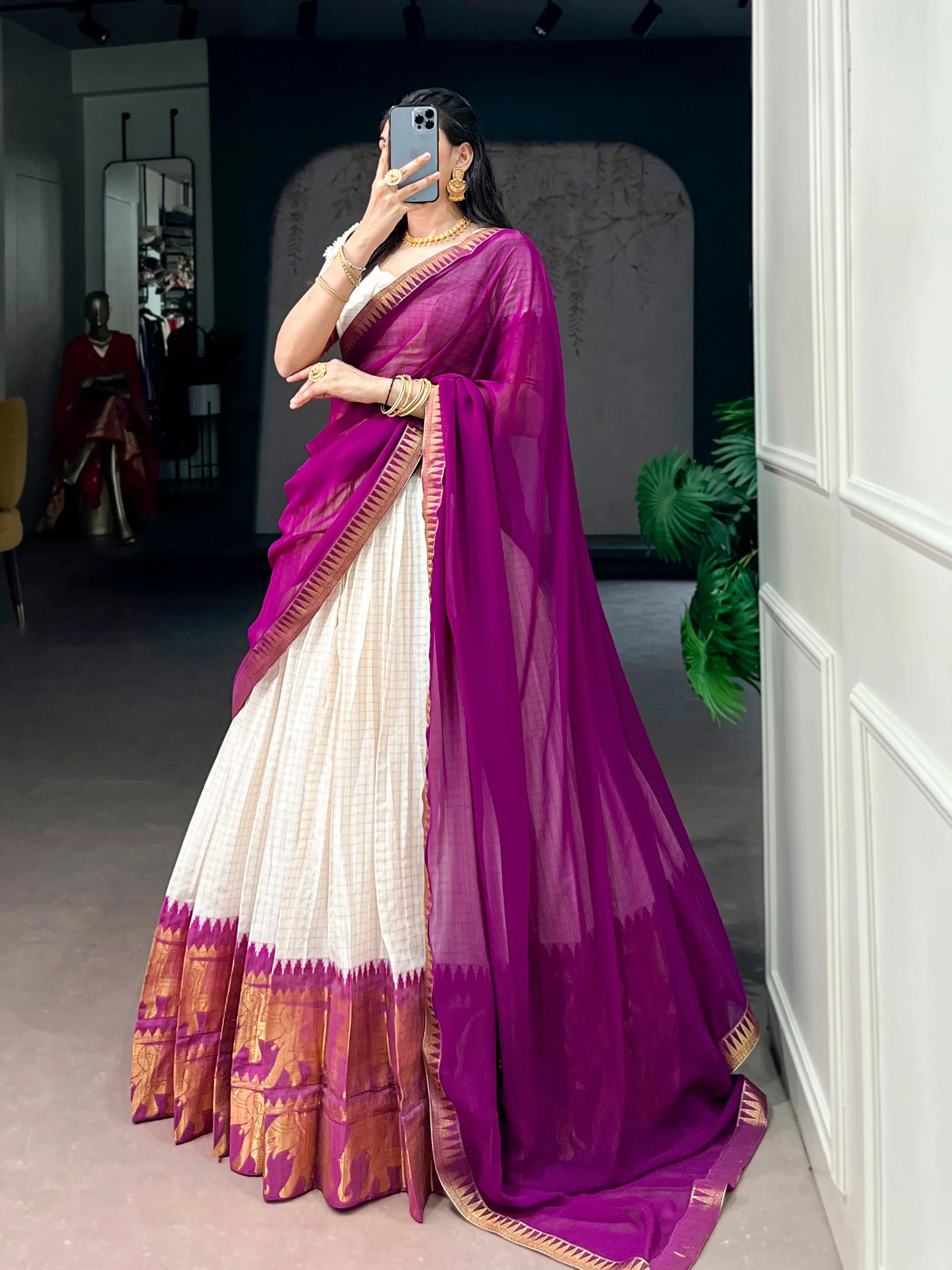 Traditional Poly Cotton Zari Woven Lehenga Set for Special Occasions - Image 5