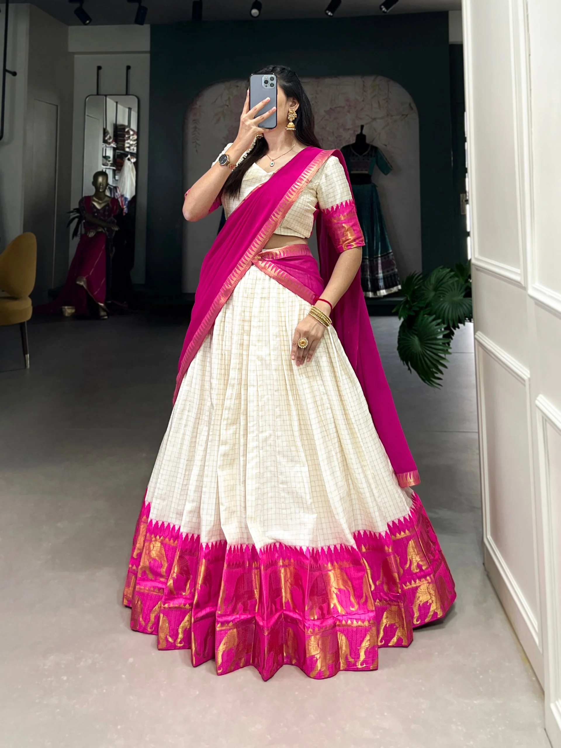 Traditional Poly Cotton Zari Woven Lehenga Set for Special Occasions - Image 7