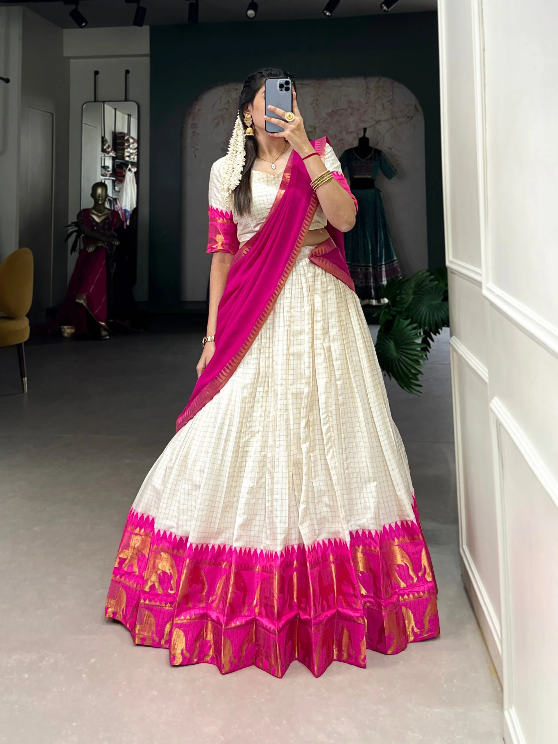 Traditional Poly Cotton Zari Woven Lehenga Set for Special Occasions - Image 8