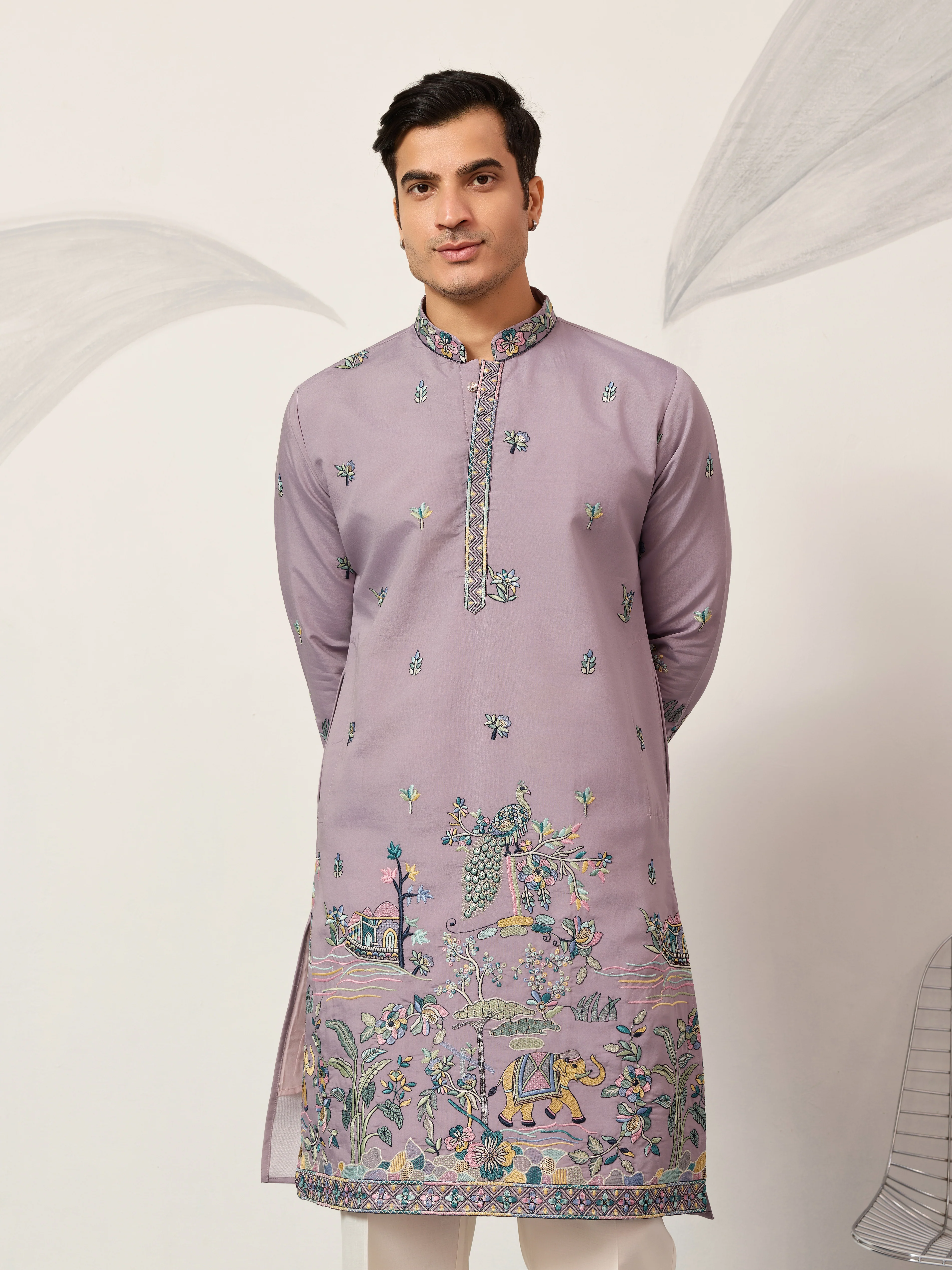 Traditional Purple Wedding Kurta for Mens Wear - Image 2