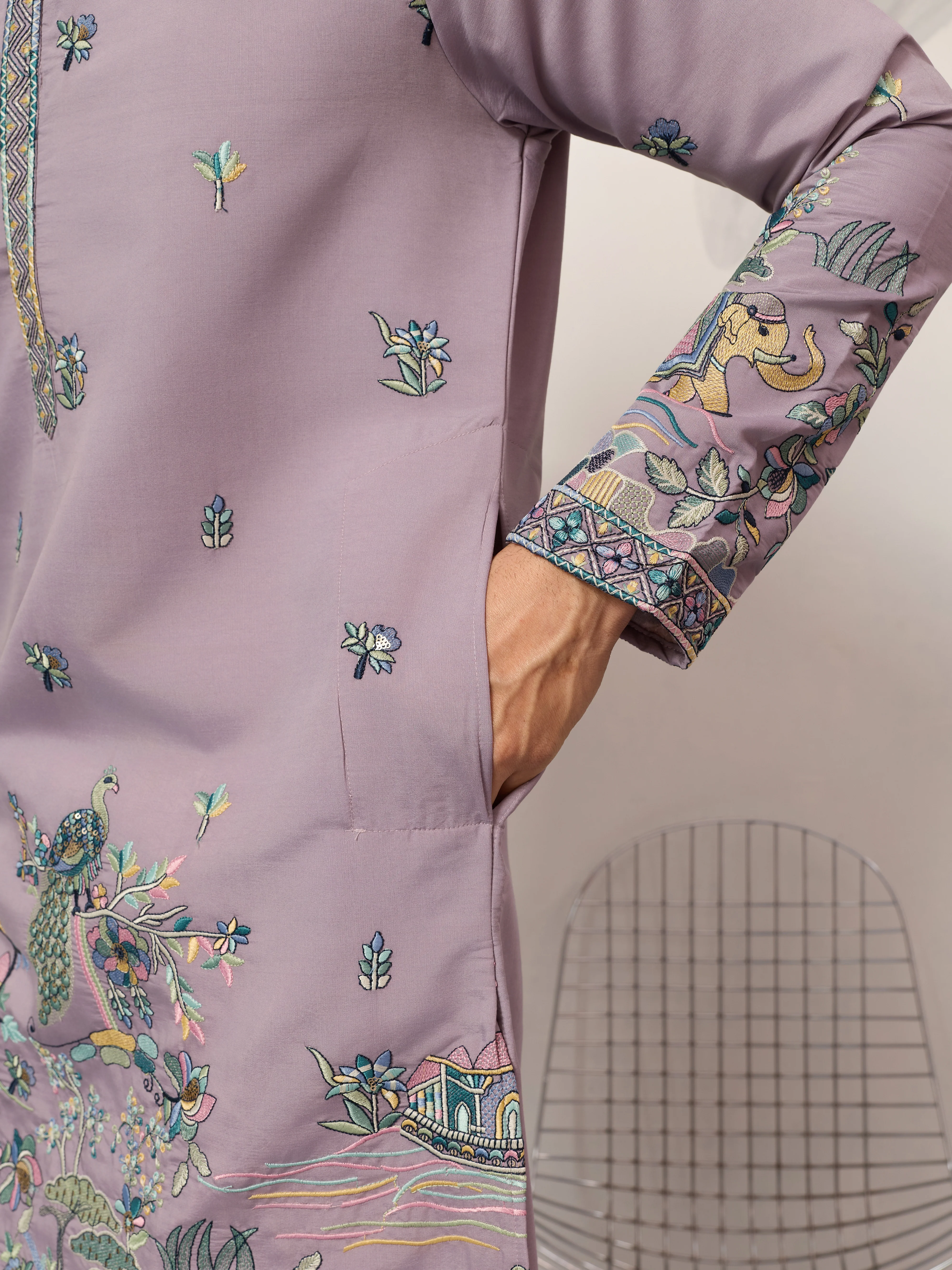 Traditional Purple Wedding Kurta for Mens Wear - Image 3
