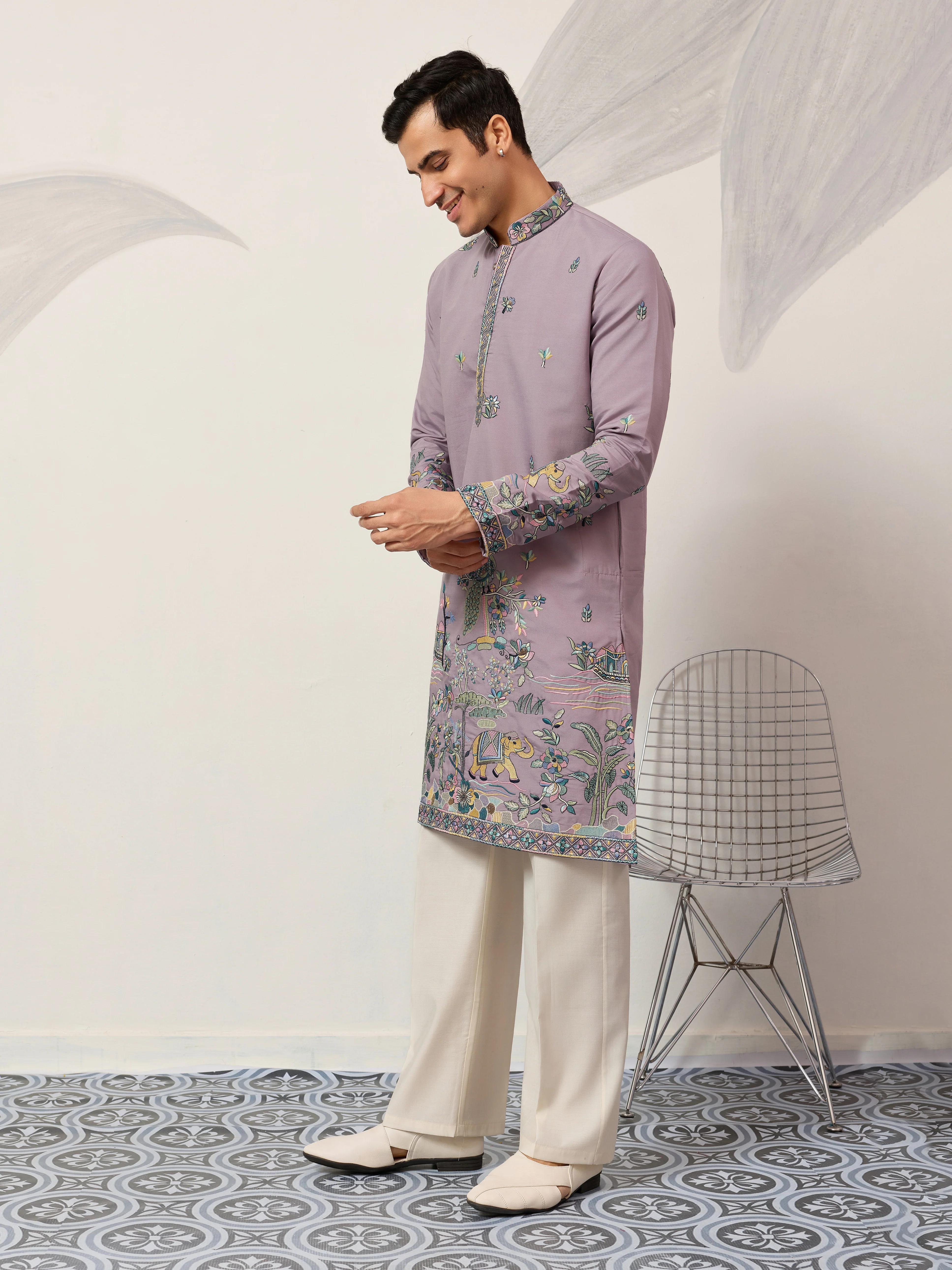 Traditional Purple Wedding Kurta for Mens Wear - Image 4