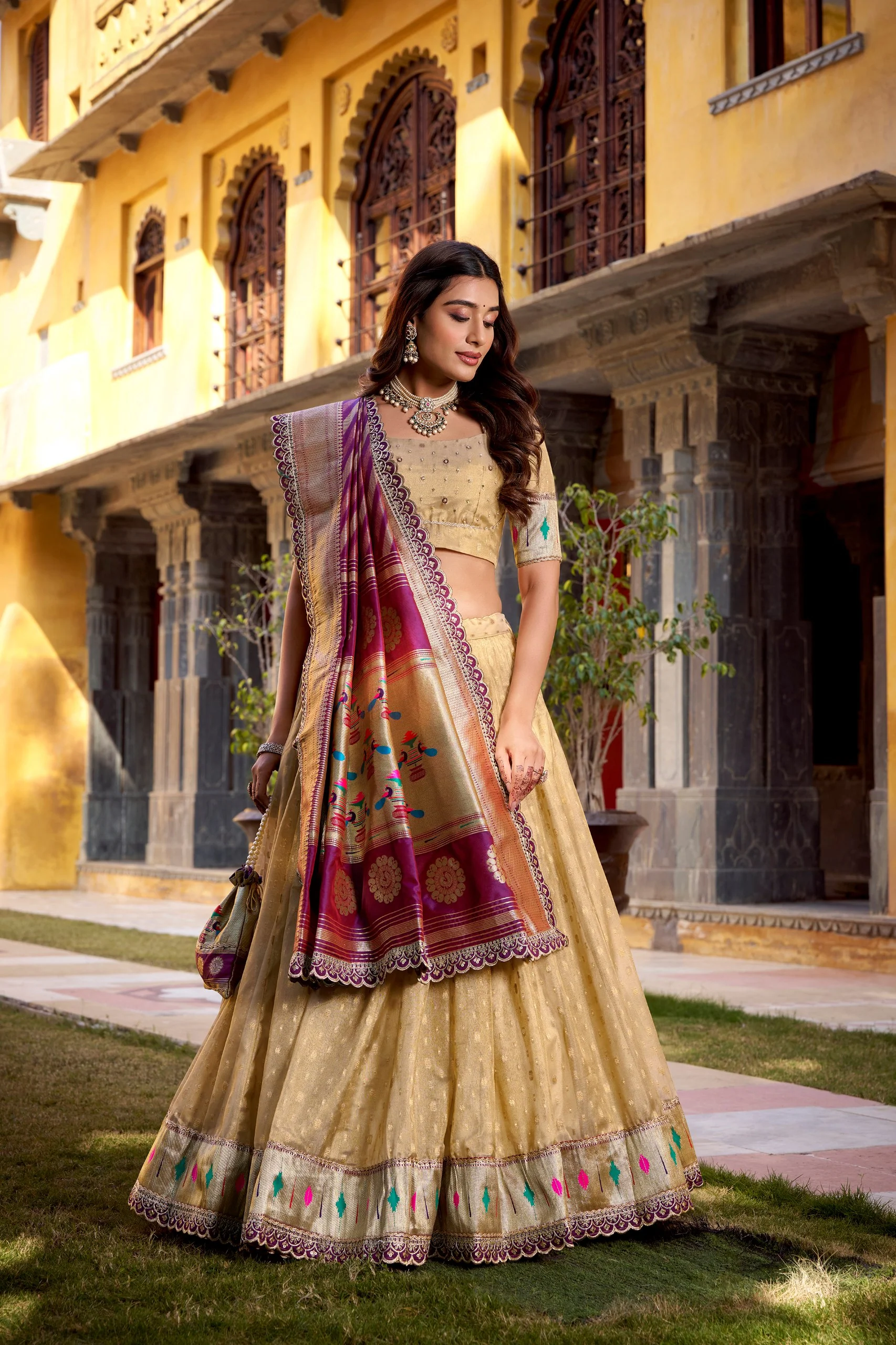 Elegant Simmer Organza Zari Work Lehenga Set With Batwa For Women - Image 2