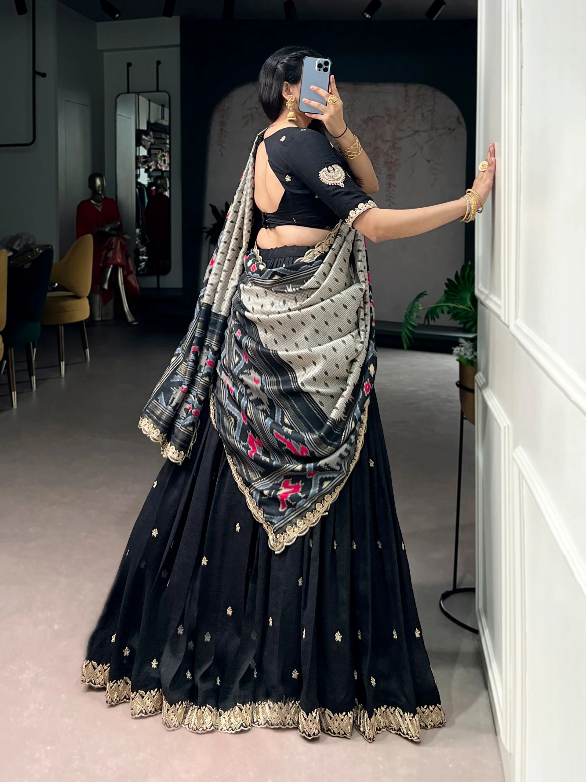 Traditional Vichitra Silk Sequins & Embroidered Lehenga Choli Set - Image 10
