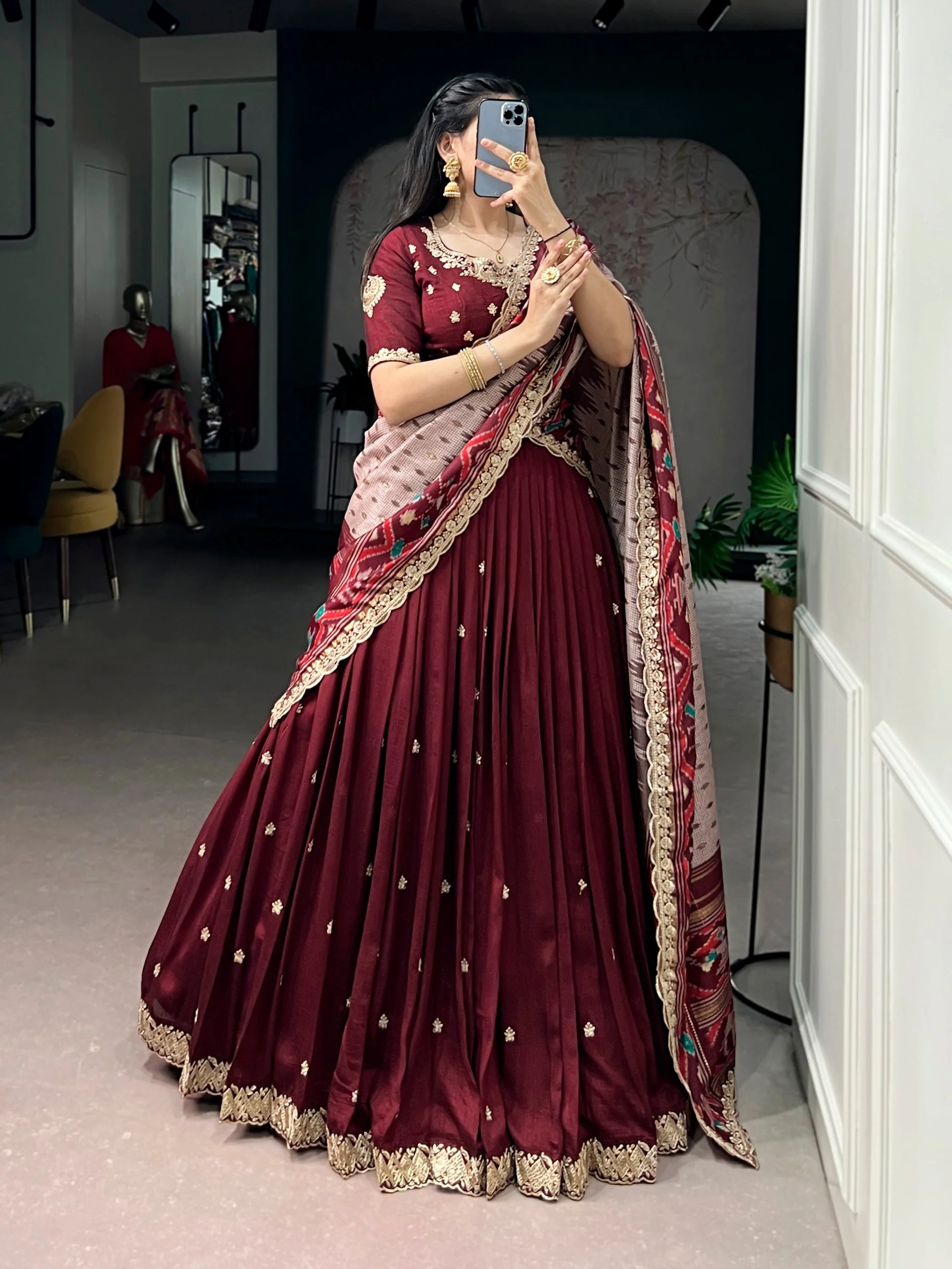 Traditional Vichitra Silk Sequins & Embroidered Lehenga Choli Set - Image 2