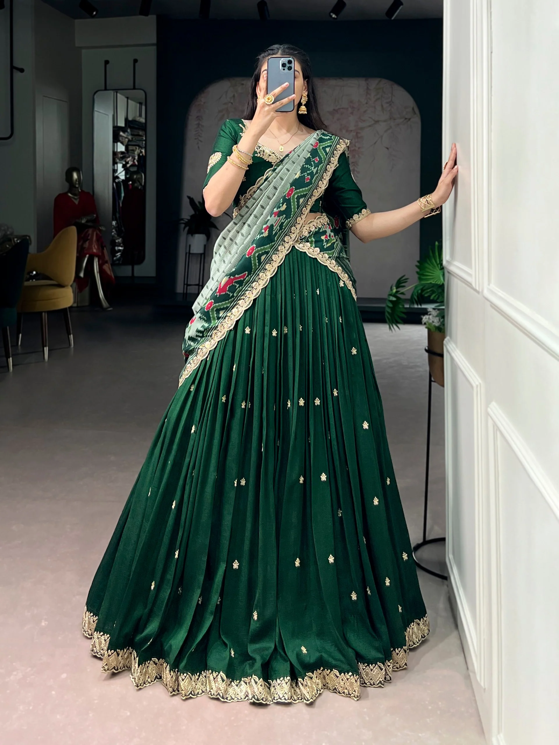 Traditional Vichitra Silk Sequins & Embroidered Lehenga Choli Set - Image 7