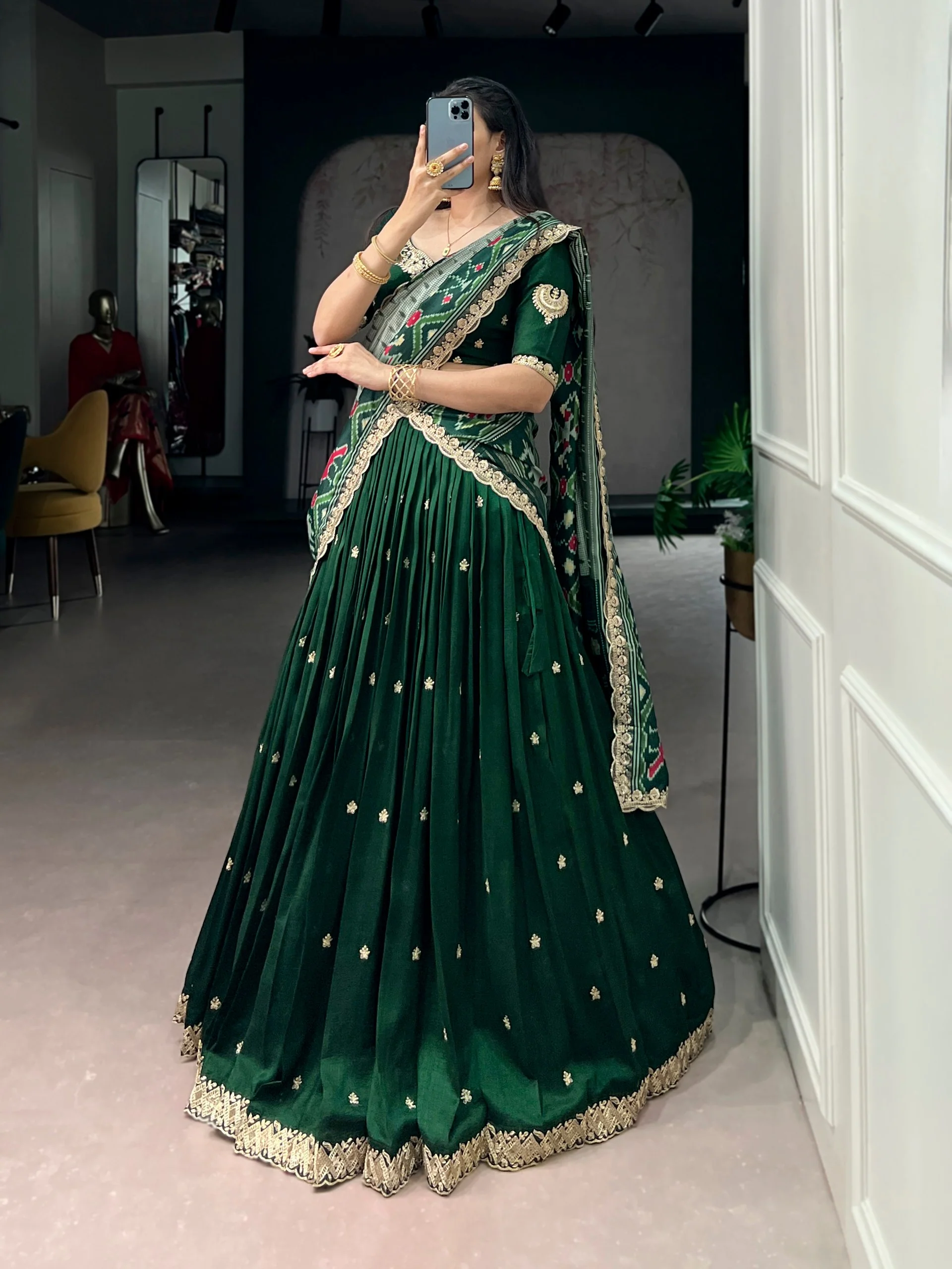 Traditional Vichitra Silk Sequins & Embroidered Lehenga Choli Set - Image 8