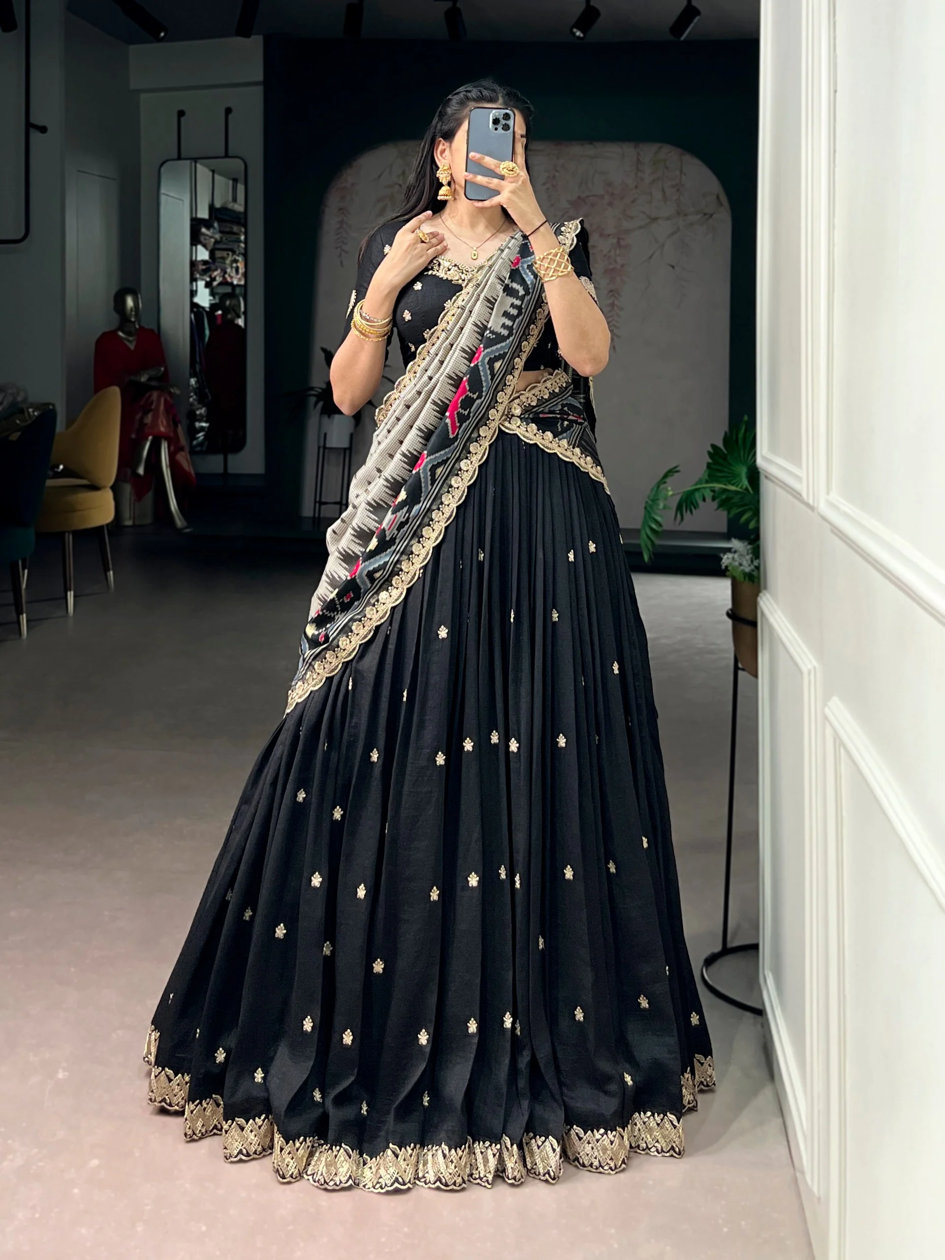 Traditional Vichitra Silk Sequins & Embroidered Lehenga Choli Set - Image 9